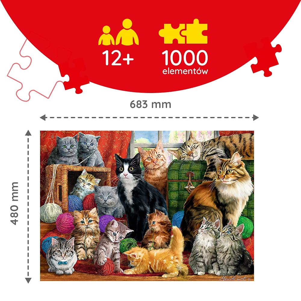 Trefl - Kocie Spotkanie - 1000 Elementów, Koty, Koty w Domowym Zaciszu, Spotkanie, Kocie Zabawy, Układanka DIY, Kreatywna Rozrywka, Prezent, Zabawa, Puzzle Klasyczne dla Dorosłych i Dzieci od 12 Lat