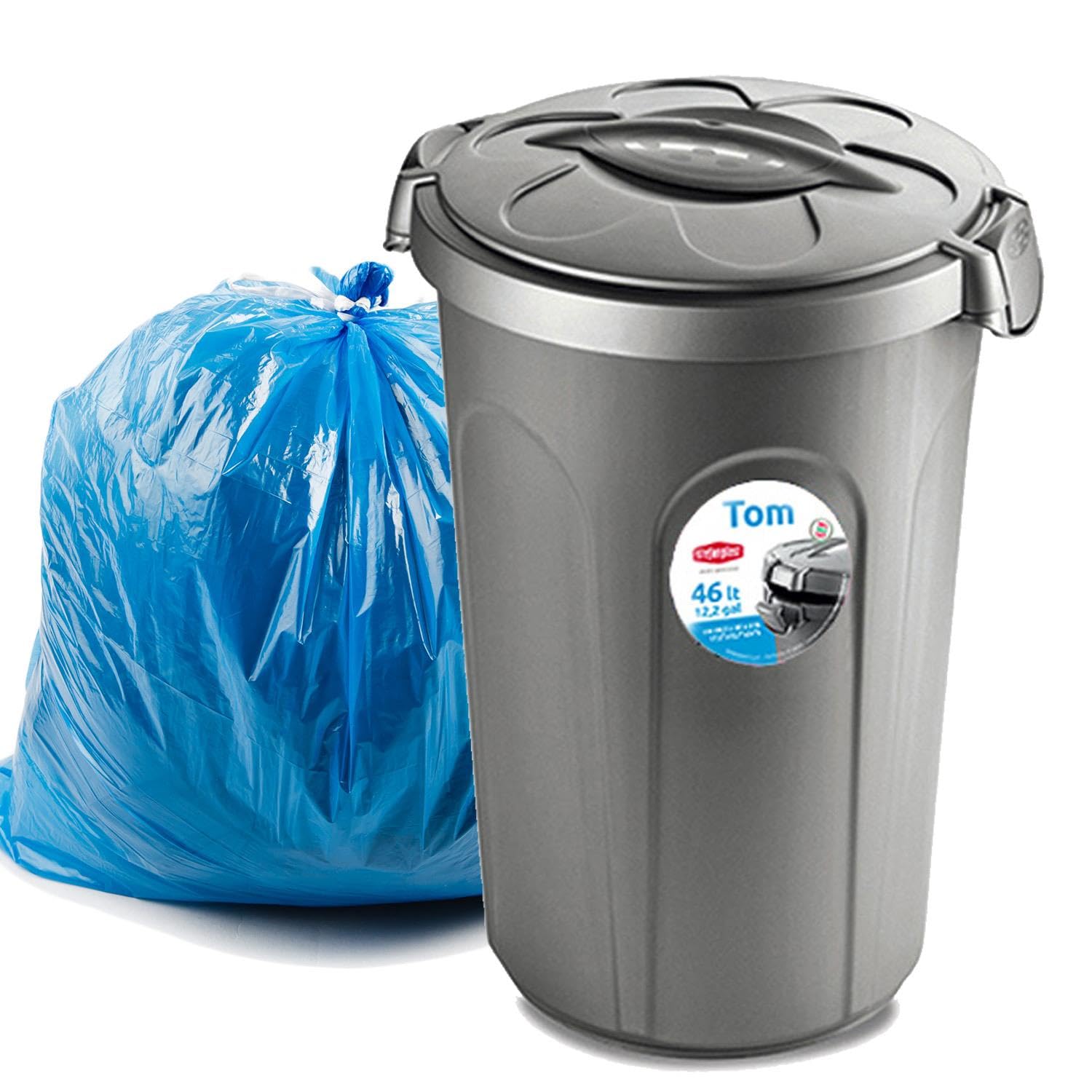 Home Centre Indoor Outdoor Clip On Locking Lid Grey 46 Litre Plastic Waterproof Waste Bin Garden Garage Office Kitchen Home Suitable Dustbin Sturdy Heavy Duty Rubbish Recycle Sortation