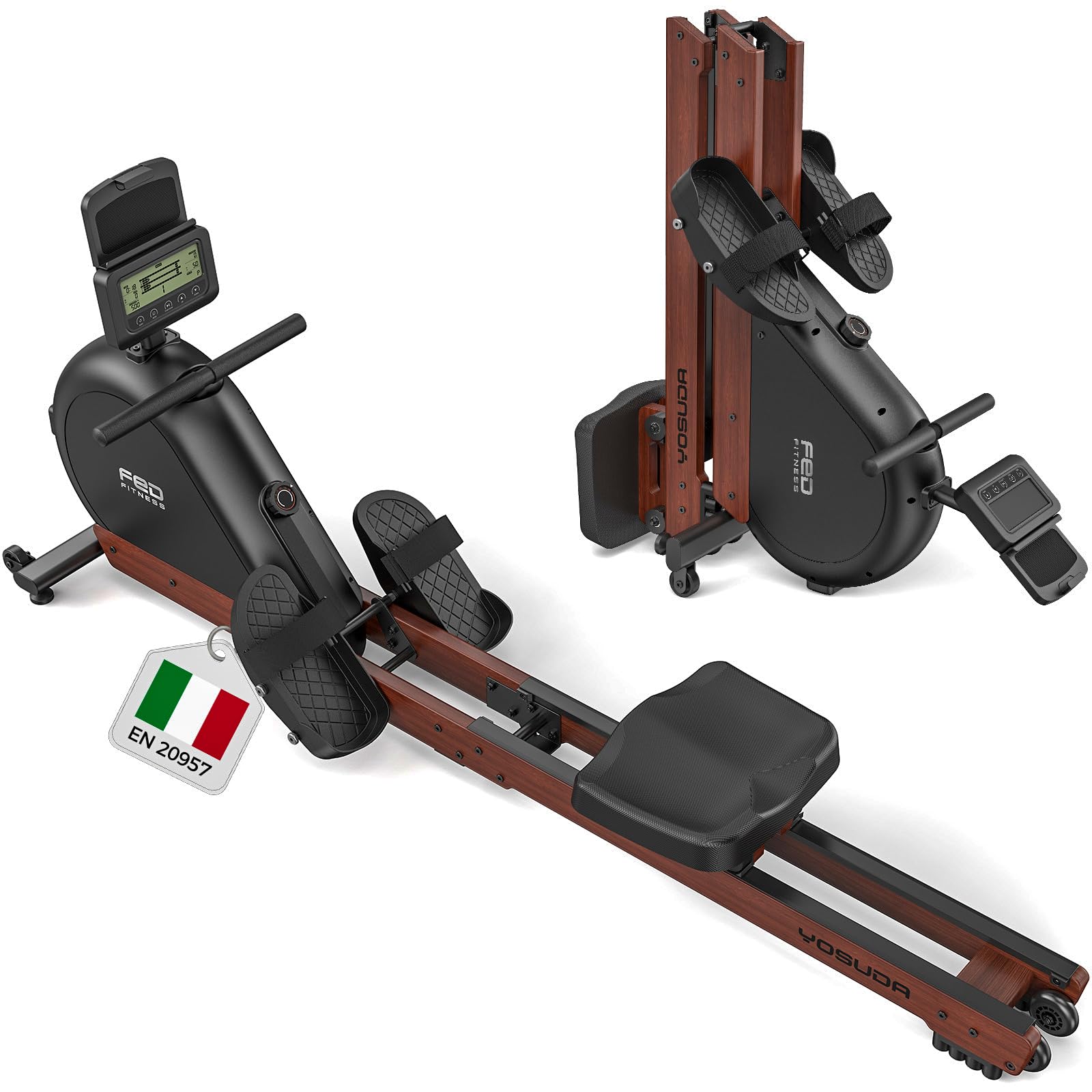 YOSUDA 2026 Vogatore pieghevole per casa, 60kg Resistenza Magnetica, 180kg | 32 Livell, Pieghevole, Certificato TÜV, Binario in alluminio da 135 cm, App/Bluetooth, Display Autoalimentato, 200 CM