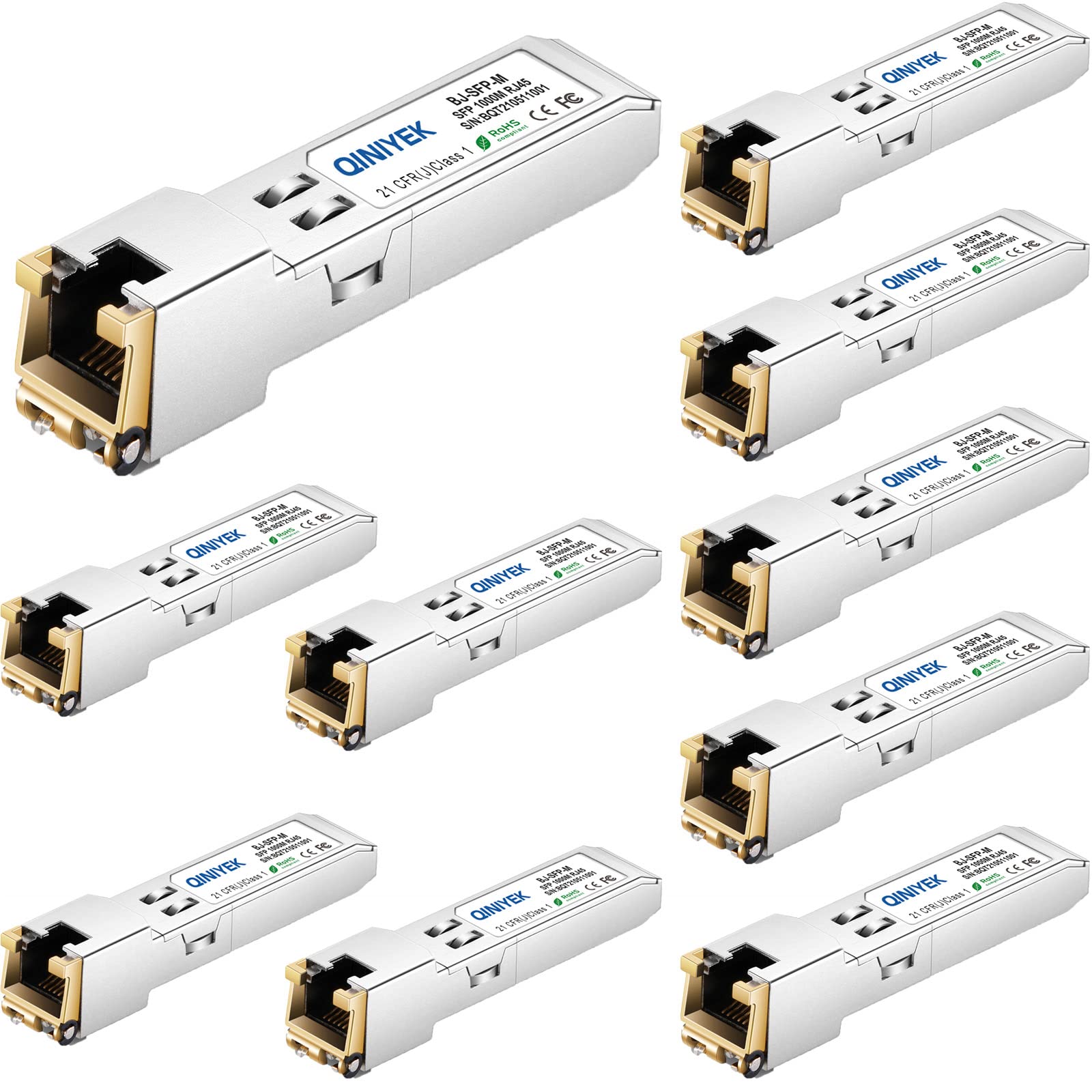 1.25G SFP-T, 1000BASE-T RJ45 Cuivre SFP pour Cisco GLC-T/SFP-GE-T, Ubiquiti UF-RJ45-1G, Netgear, , Supermicro, ,jusqu'à 100m (Lot de 10)