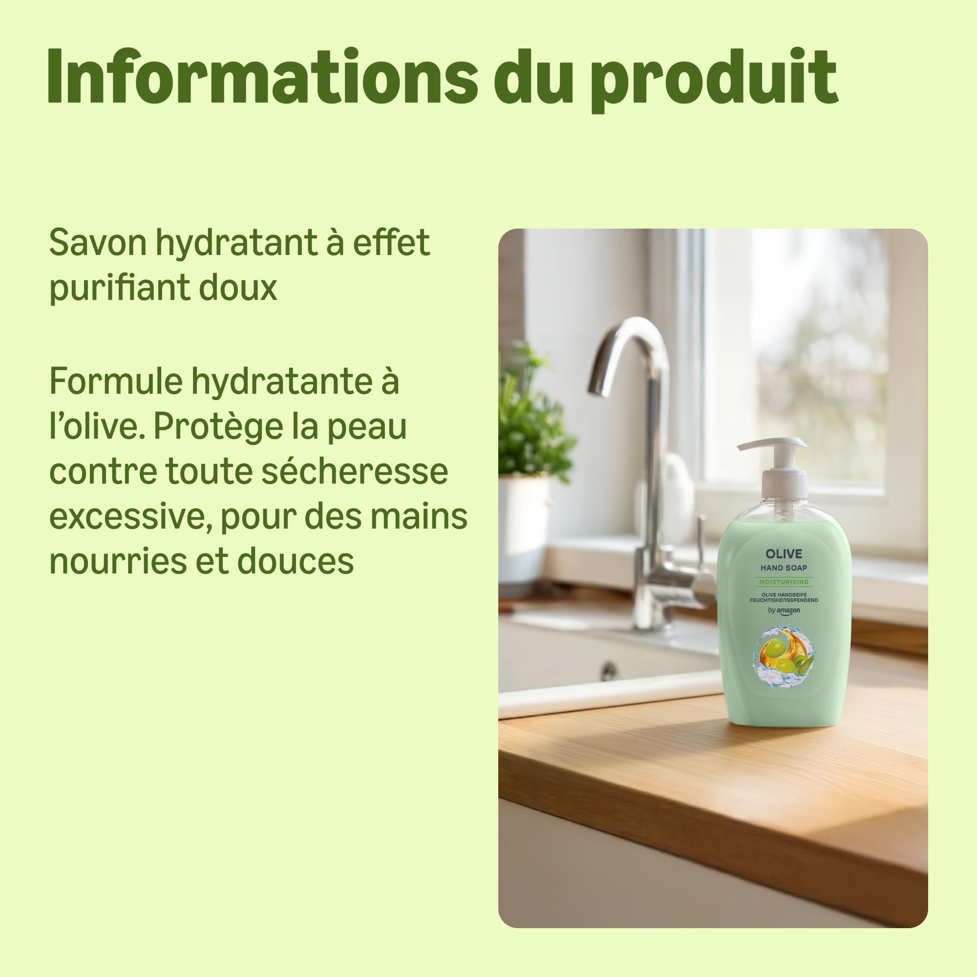 by Amazon Savon pour les mains Olive, 4 x 500 ml