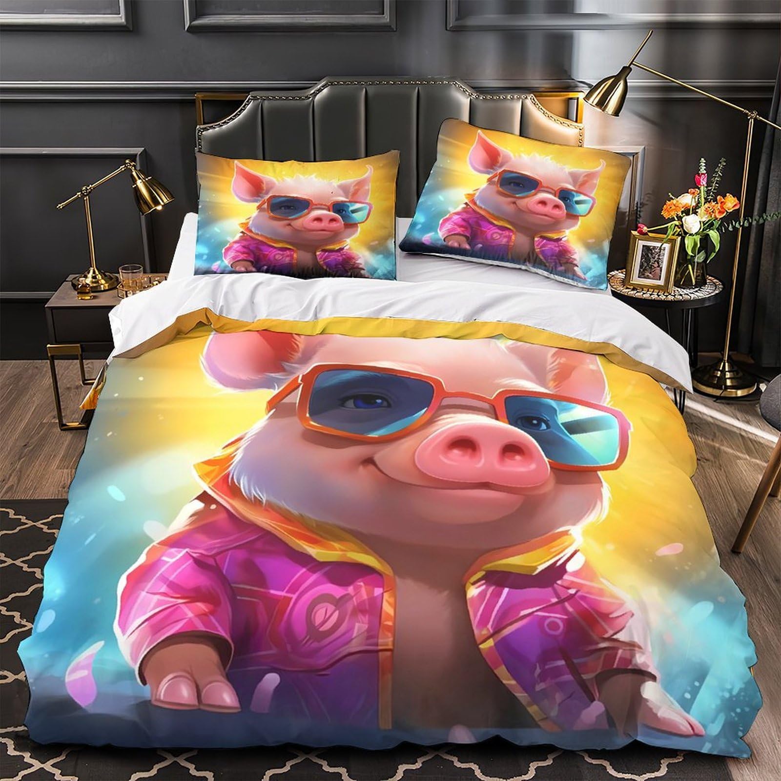 Housse de couette 3D yeux de dessin animé hypoallergénique avec fermeture éclair 220x240