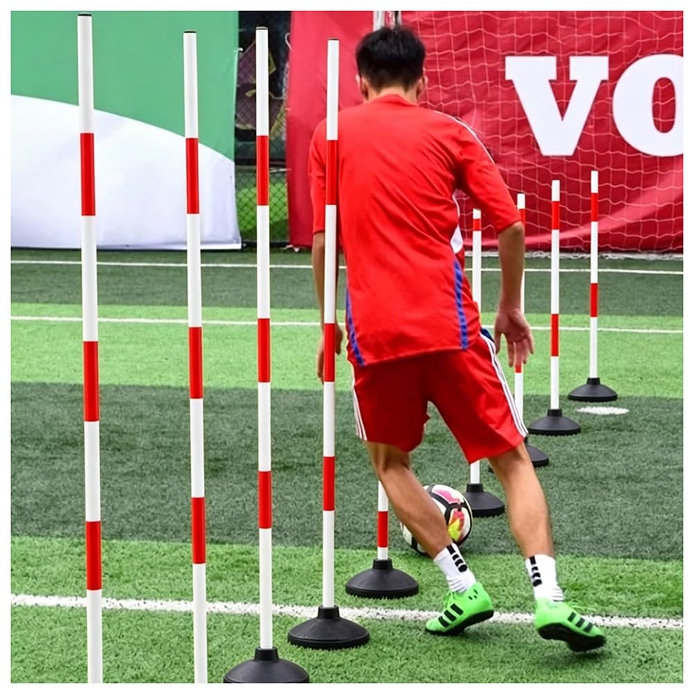 exproyzk Set di Aste per Agilità Rosso-Bianche, Aste Smontabili per Allenamento di velocità E Sport con Base in Gomma da 2 kg; Adatte per Calcio, Rugby, Basket, Uso Interno(1.8m)