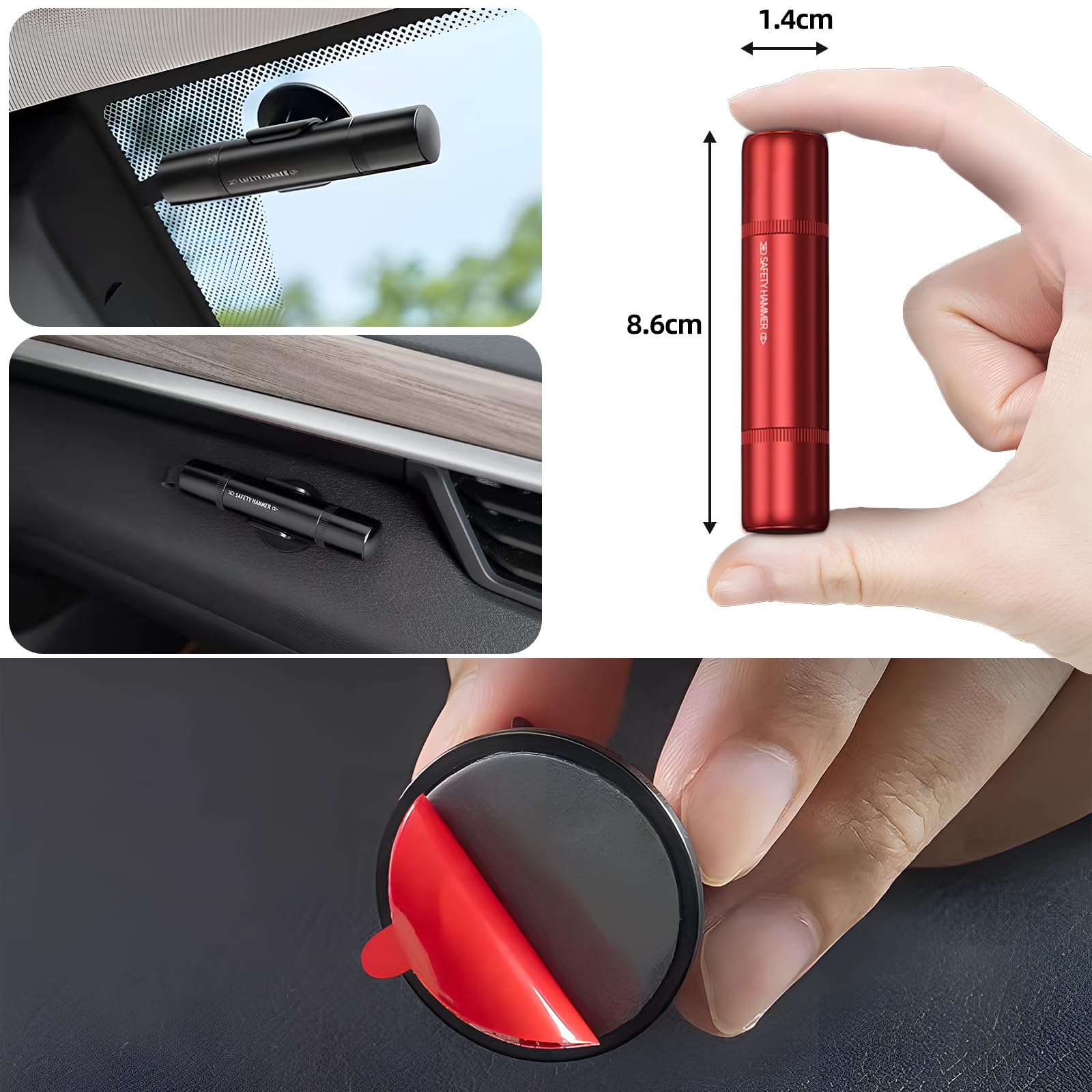 2 in 1 Gurtschneider Notfallhammer, 2 Stücke Sicherheitshammer mit Gurtschneider，Nothammer mit Testglas zum Üben, Notfallhammer Auto mit Gurt schneider für Auto und Busse, Emergency Cartool