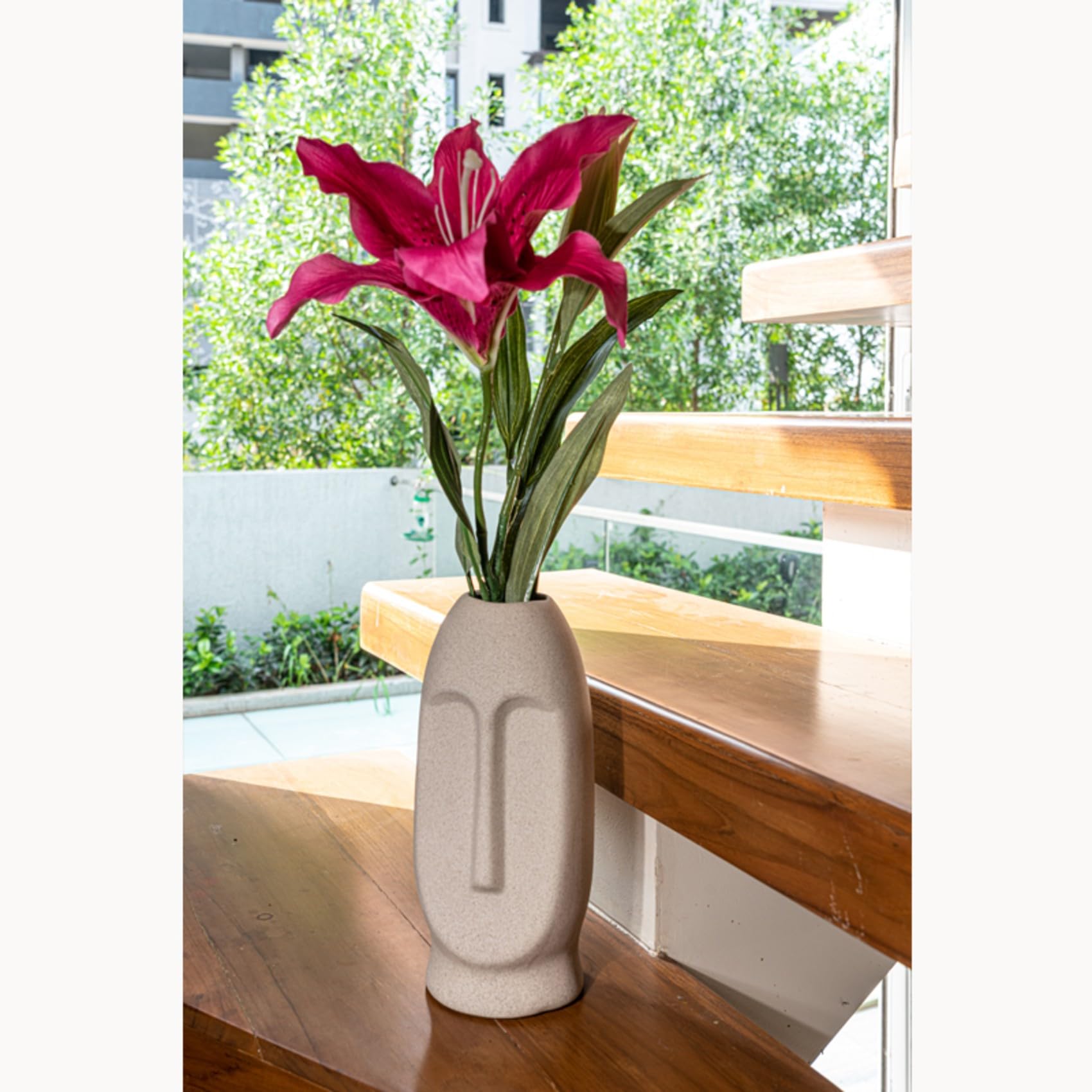 PulGos Ceramic Face Shape Flower Vase (9.8"x3.9", White) – Modern Decorative Vase for Artificial Flowers, Plants, Home, Office, Bedroom & Living Room Accent, Farmhouse Table or Corner Decor-image-1