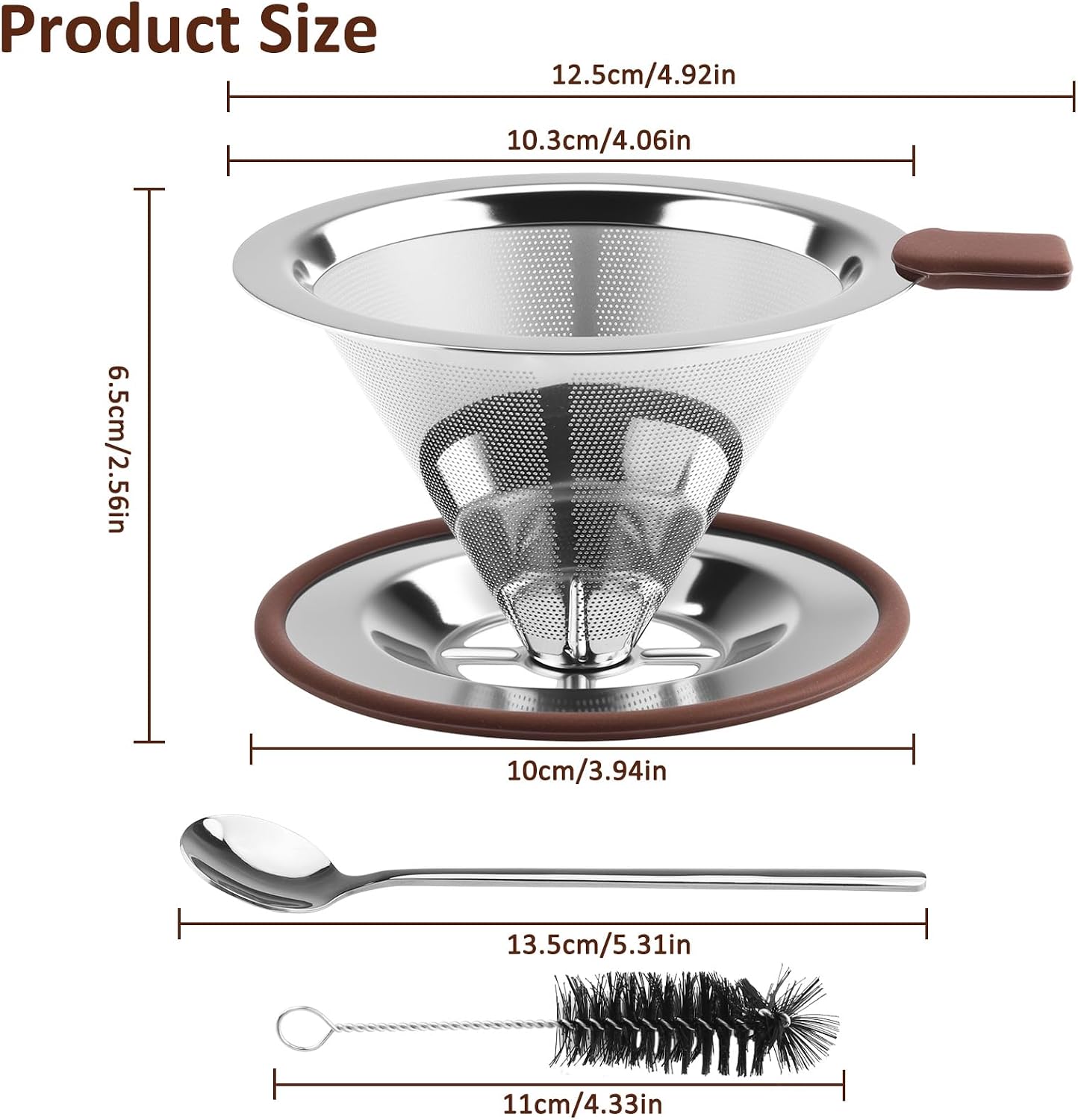 Americano Reusable Coffee Filters, Coffee Filter Coffee Maker with Stand Holder, Permanent Stainless Steel Coffee Filter Suitable for Manual Machines with Spoon and Brush image 2