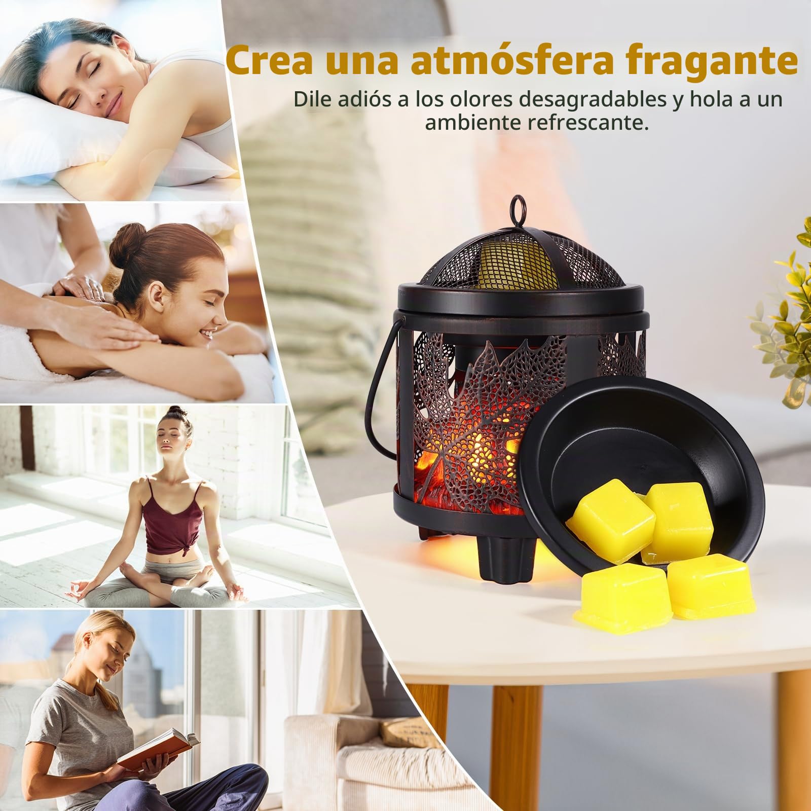 Lámpara de Fragancia eléctrica,Quemador eléctrico 4 en 1 para Cera aromática,Vela y Aceite aromático, Patrón de hoja de arce Lámpara de Aroma eléctrico para Regalos y Decoraciones de Oficina doméstica
