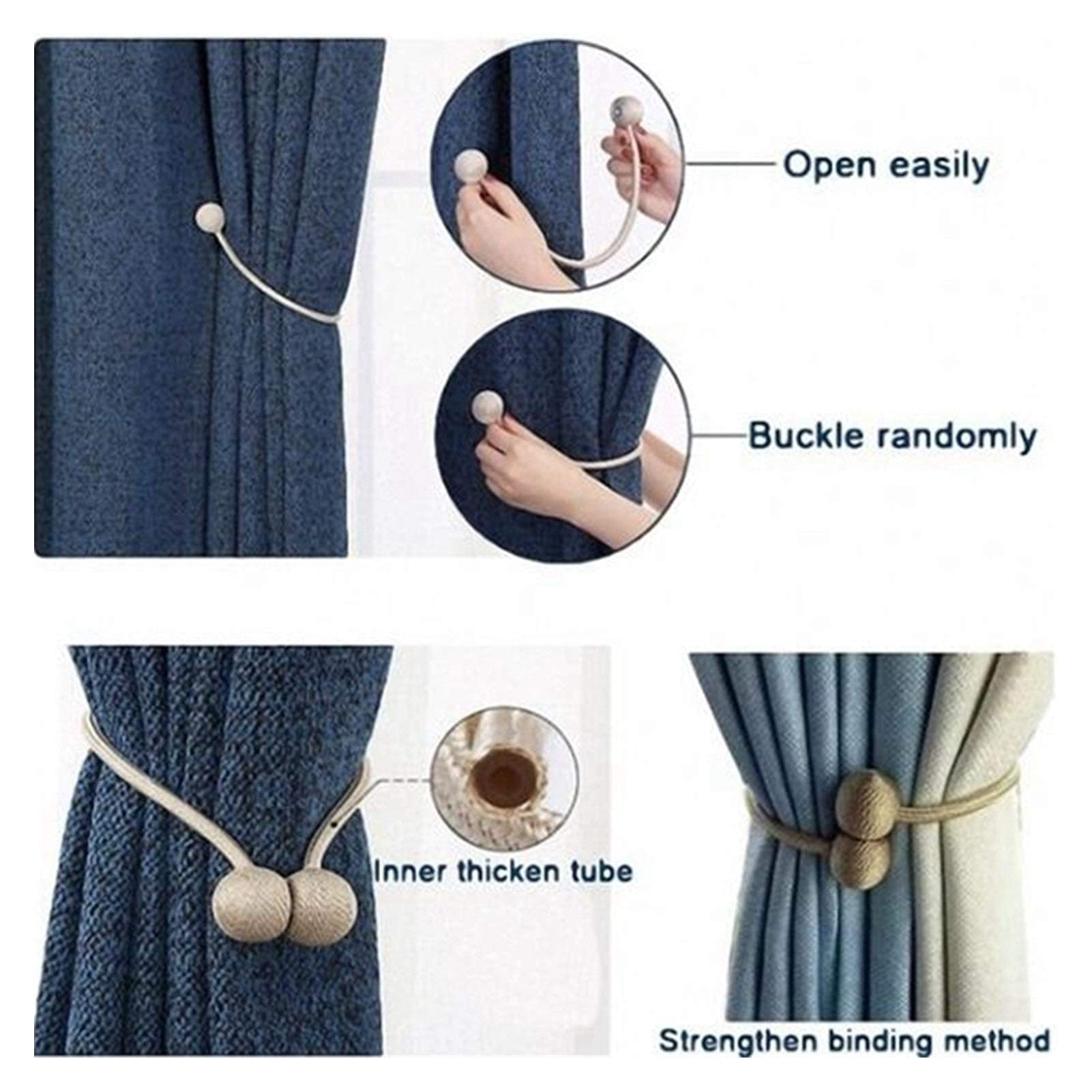 Embrasses magnétiques pour rideaux, 4 pièces en forme de boule pour rideaux, boucle magnétique, attaches pour rideaux, clips de support de boucle, accessoire pour fixation de rideaux (noir) (café fo