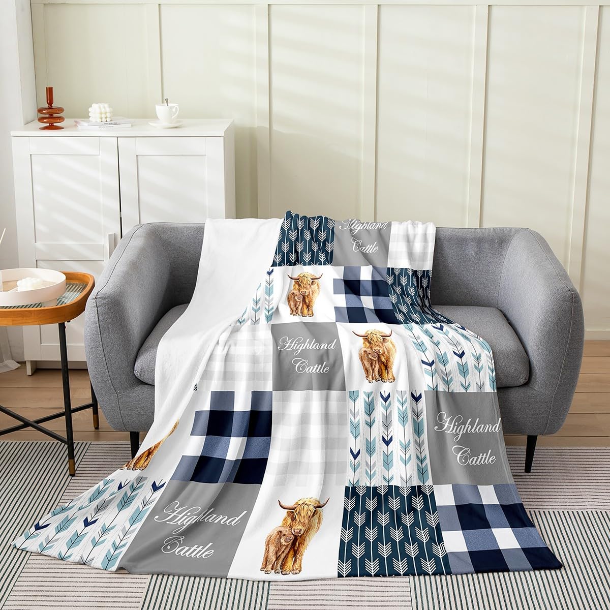 Homemissing Boys Multicolored 1 Highland Cow Flannel Fleece Blanket Double 60"X79" Highland Cattle Plush Throw Blanket For Girls Children Animal Arrow Blanket Room Decor Farmhouse Western Decor