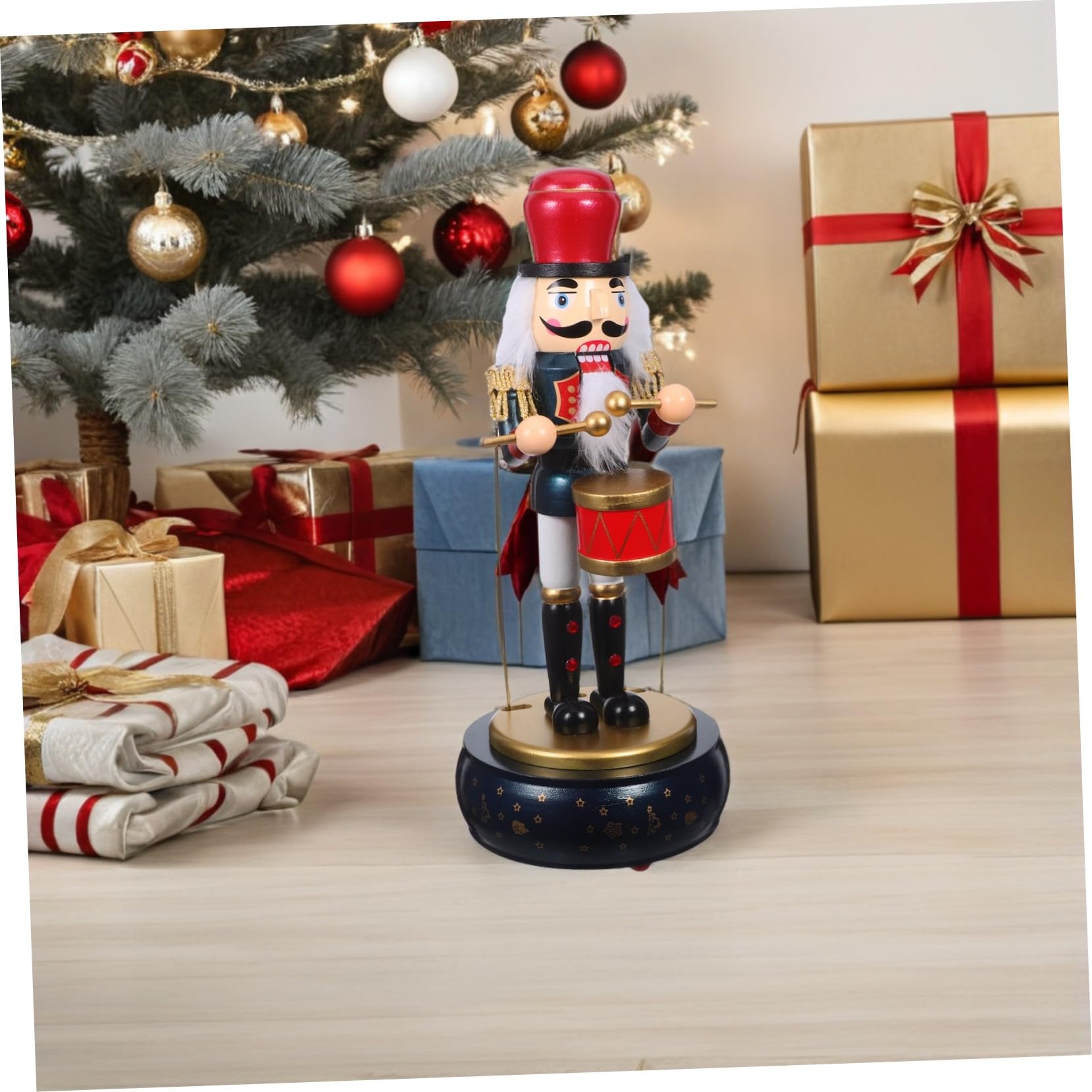 Amosfun Carillon Schiaccianoci di Natale Figurina Soldato Batterista in Legno Decorazione Musicale per Feste Natalizie e Decorazioni di Casa