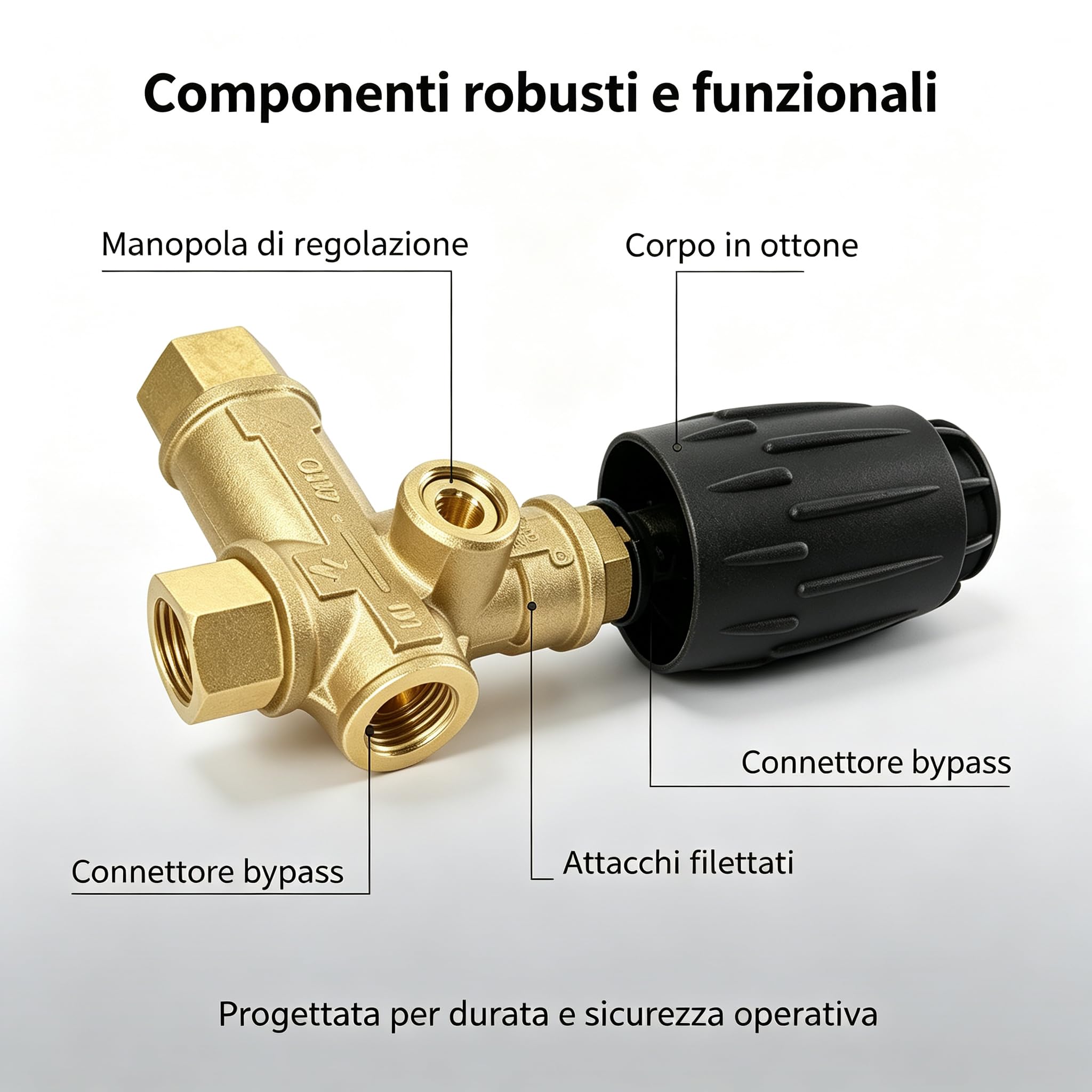 Valvola di scarico idropulitrice,Valvola di scarico idropulitrice in ottone,per Annovi VRT3-310,4500 PSI 10,5 GPM con manopola di regolazione,Raccordo bypass a molla nera