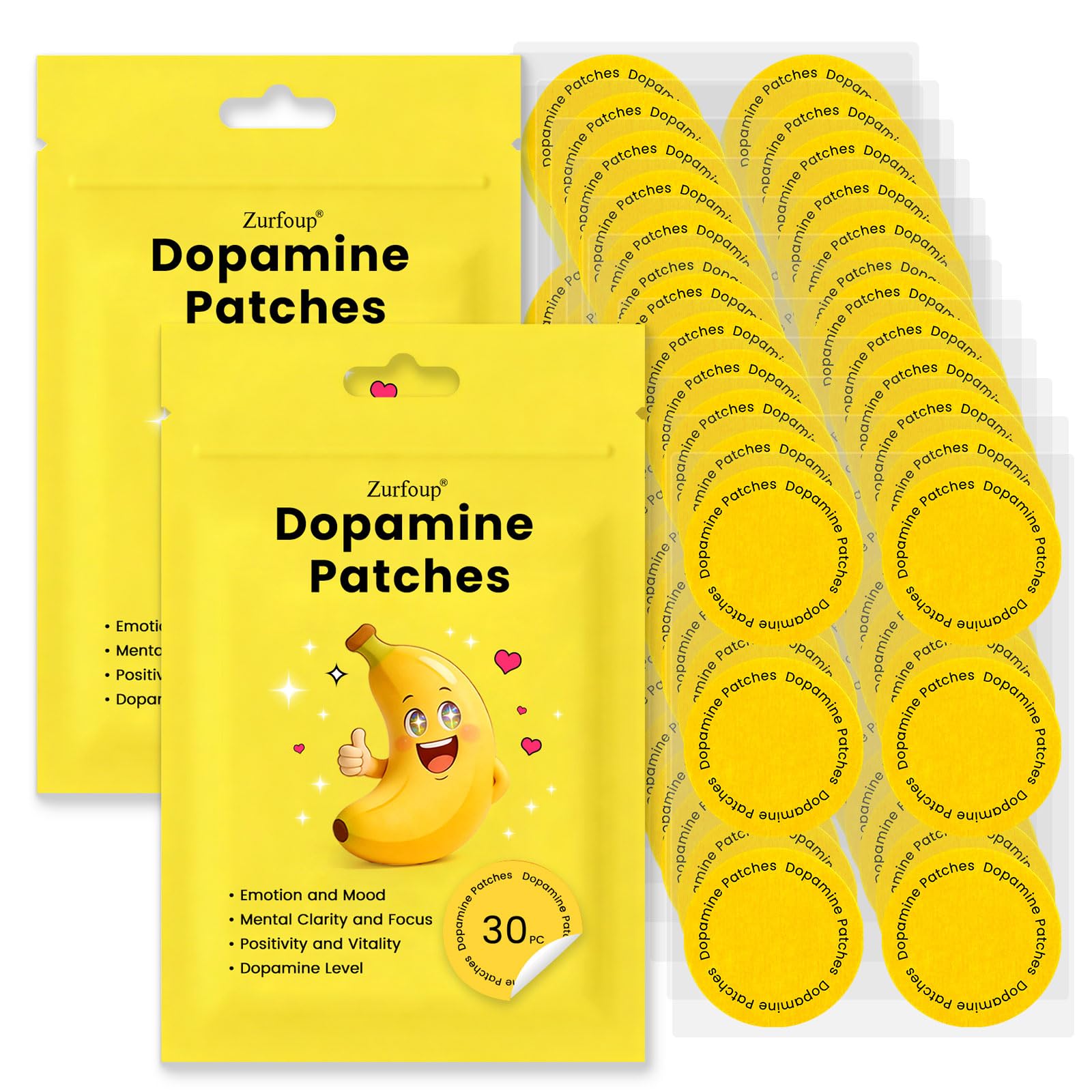 Zurfoup Suplemento de 5-HTP em adesivos com extratos de mucuna-pruriens, juba-de-leão e rodiola, 60 adesivos