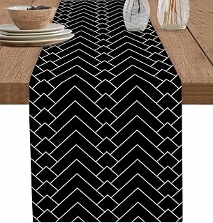 Black Geometric Table Runners 90 Inches Long, Coffee Table Runner, Modern Minimalism Abstract Striped Farmhouse Tablerunners Decorative Dress Scarves for Party/Dresser/Living Room 13"x90"