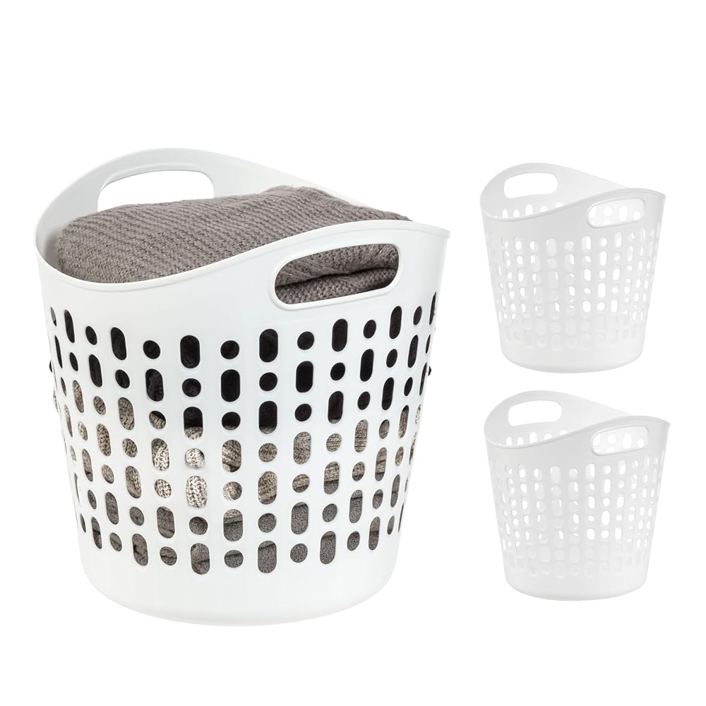 IRIS USA Plastic Laundry Hamper, 27L- 3 PK, Flexible, Ventilation, White
