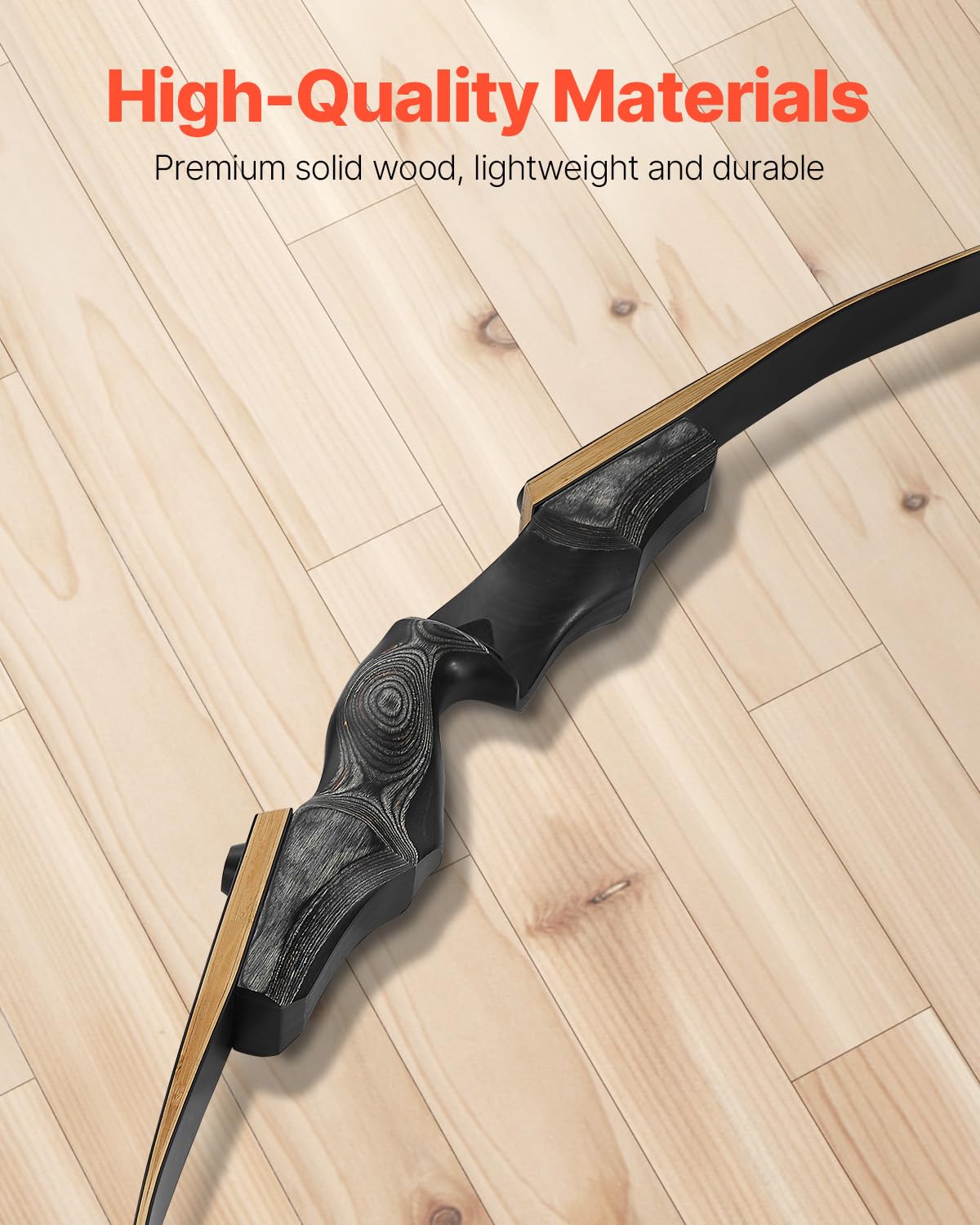 VEVOR Kit Arc Recourbé et Flèches Démontables en Bois 1524 mm, Ensemble Tir à l'Arc pour Droitier, 22,68 kg