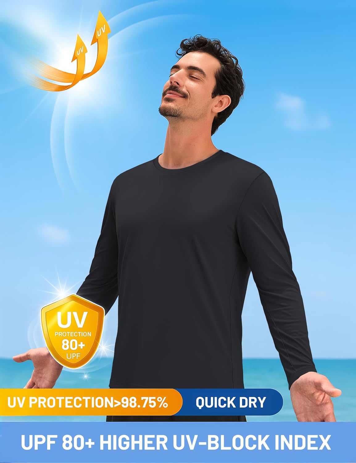 TACVASEN Men's Long Sleeve UPF 80+ Shirts Sun Protection UV SPF Shirts Rash Guard Fishing Running Quick Dry Lightweight - Image 3