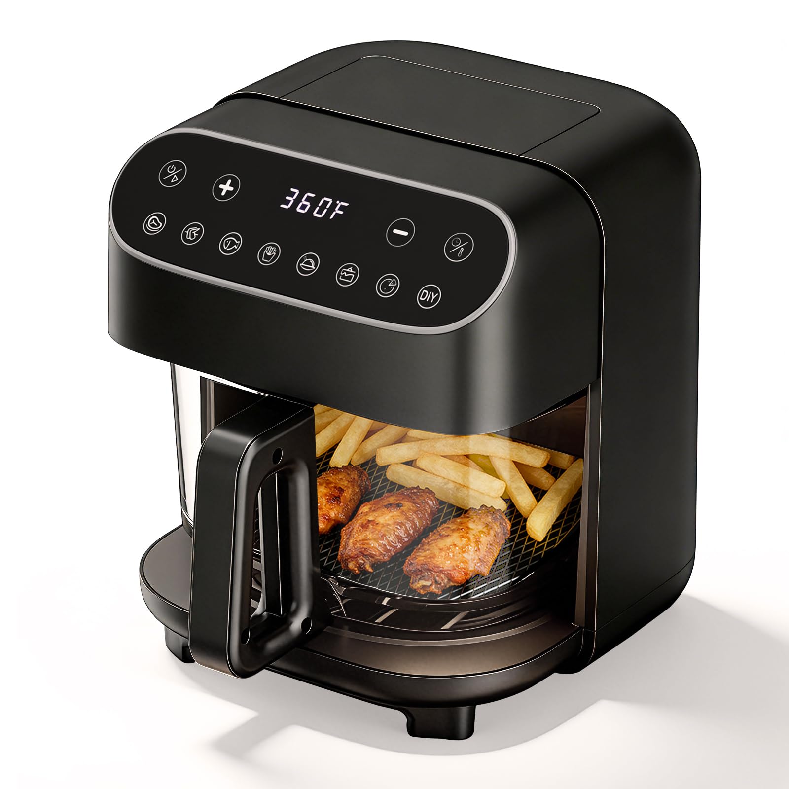 5 quart glass air fryer with transparent borosilicate bowl black