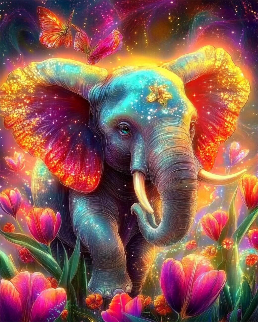 RKFLGEW DIY Seed Bead Embroidery Kits Fantasy Elephant 50x70cm