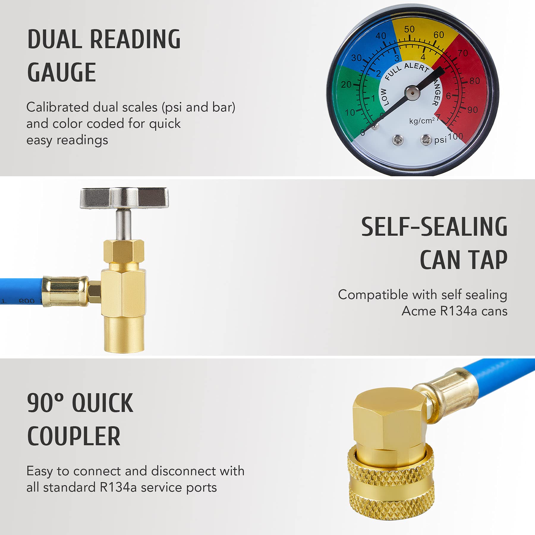 Orion Motor Tech AC Recharge Kit for R134a Systems, R134a AC Charge Kit