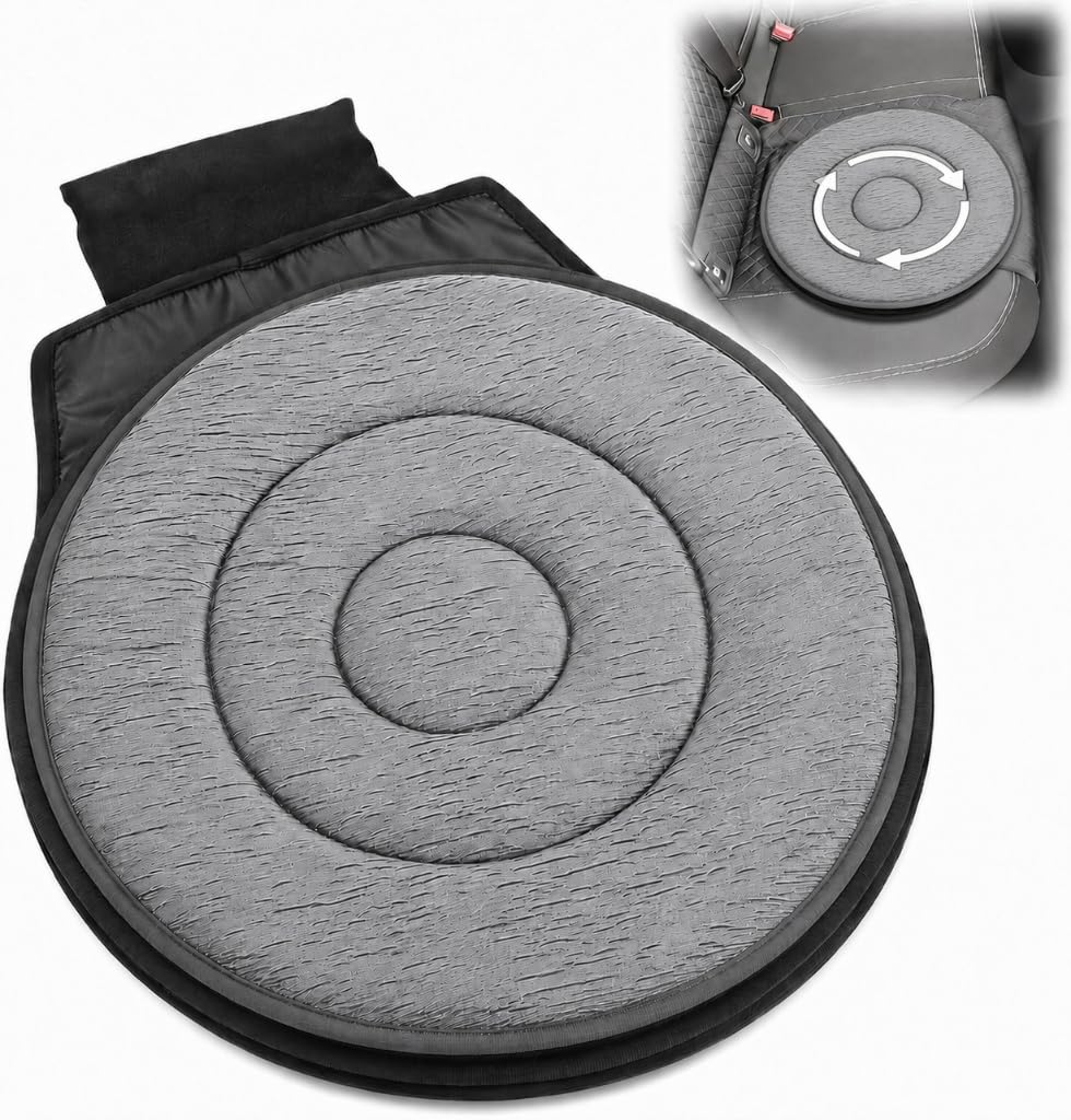 Cabilock Cuscino per seggiolino auto con rotazione a 360 gradi, multifunzione, cuscino girevole per il dolore, antiscivolo, design ergonomico, cuscino girevole per sedile auto, colore grigio