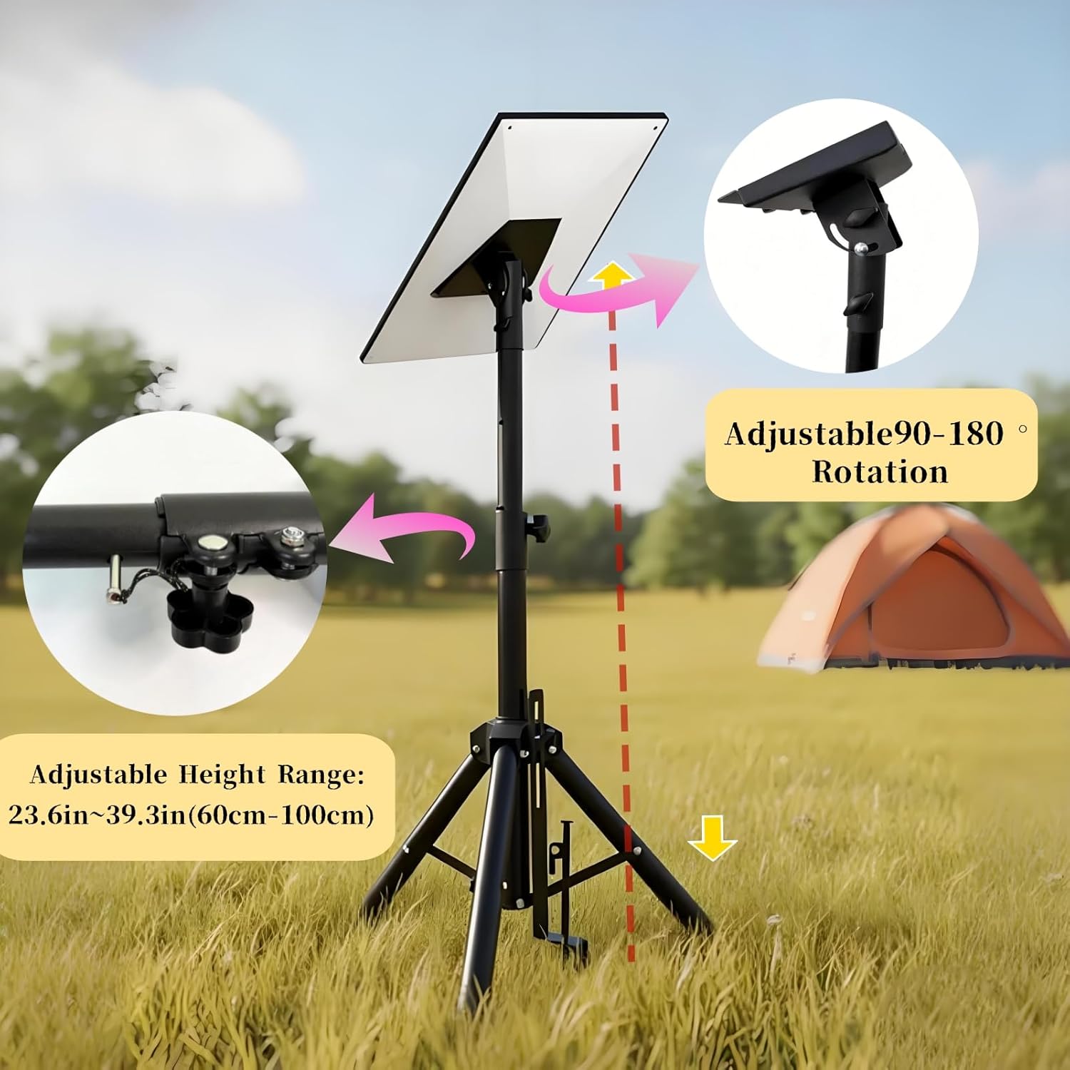 Adjustable Tripod Stand Compatible with Starlink Gen 3, Height Adjustable Antenna Tripod with Mount Adapter, 90° Tilt Angle Pipe Adapter, Stable Outdoor Use (Black)