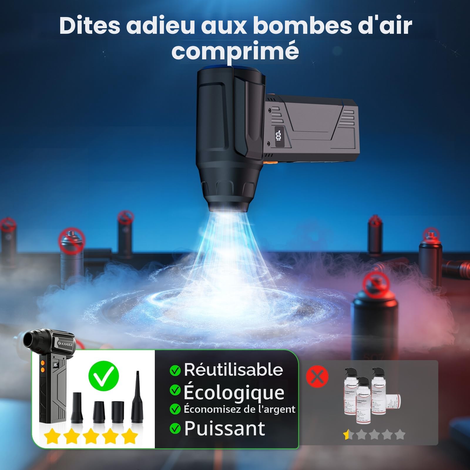 Souffleur Air Comprimé avec Lampe de Poche,180000 tr/min, Souffleur Électrique 4 -Vitesses avec Affichage avec Buses Multi-Usages pour Clavier, Extérieur,Car, Maison,Air Comprimé Nettoyage PC