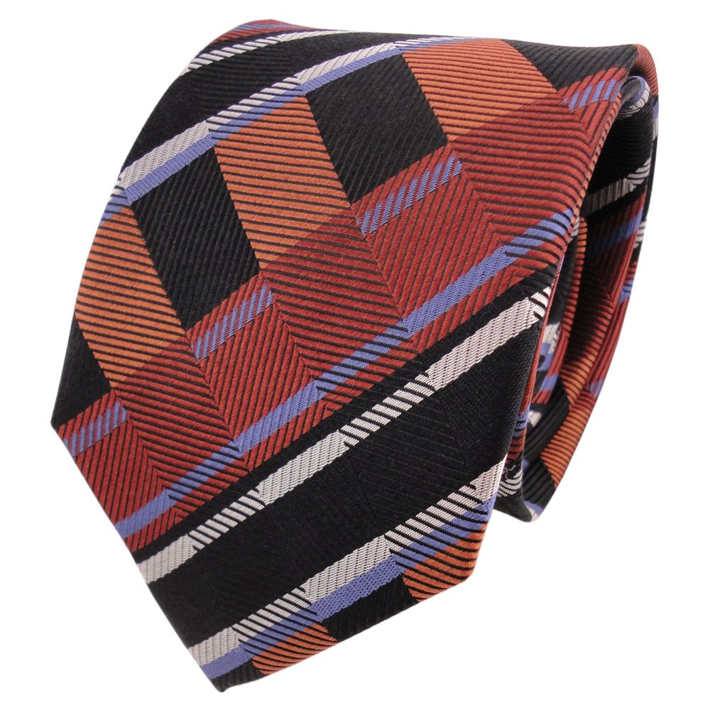 TigerTie Cravatta in seta - marrone terracotta blu argento striato