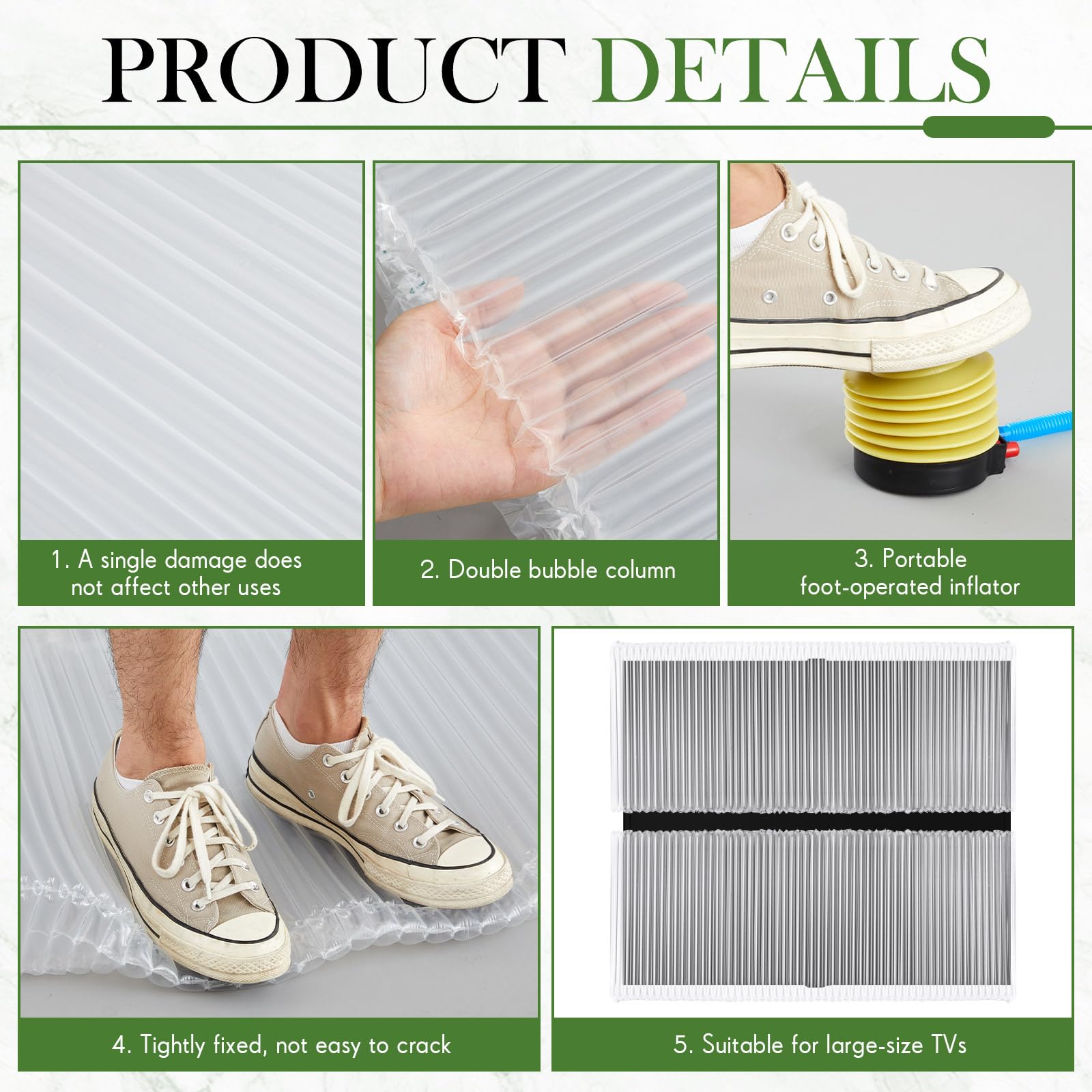 5 fundas protectoras inflables para TV, columnas de burbujas, se adaptan a hasta 62 pulgadas de ancho x 36 pulgadas de alto (se adapta a 65 pulgadas y menos), protector de pantalla plana con inflador
