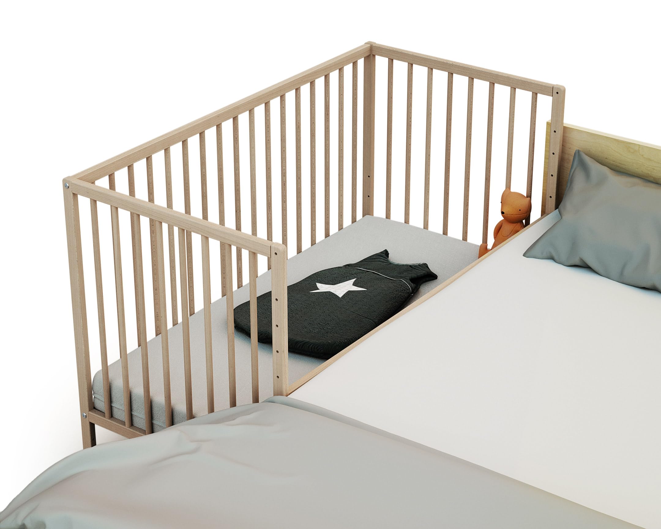 WEBABY - Cuna bebe colecho 60x120 madera con ruedas LIO - Haya Cruda - 124 x 64,50 x 81cm
