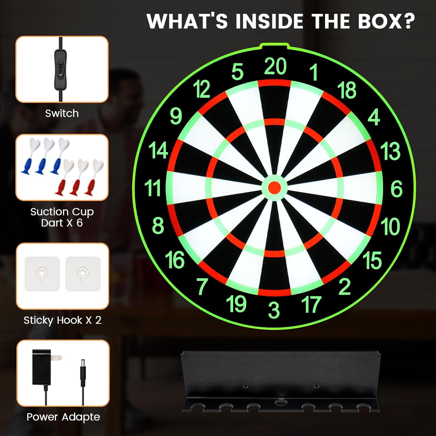 LED Light Up Dart Board with 6 Safe Suction Cup Darts, 13-Inch LED Dartboard with Backlight, Includes Dart Stand, Excellent Indoor Game, Party Games, Bar Games, Family Fun, Room Wall Decor (White)