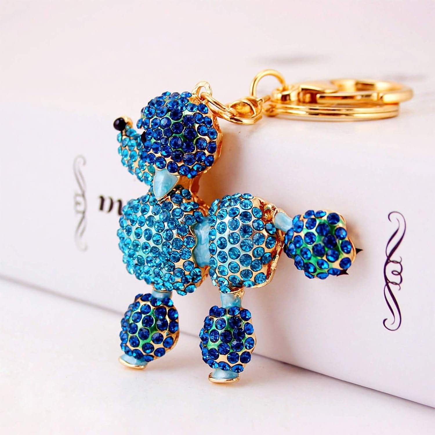 Cute Animal BlingBling Crystals Keychain Animal Charm Keyring Car Bag Wallet Purse Handbags Cars Key Pendant Decor (Blue Poodle) - Image 2