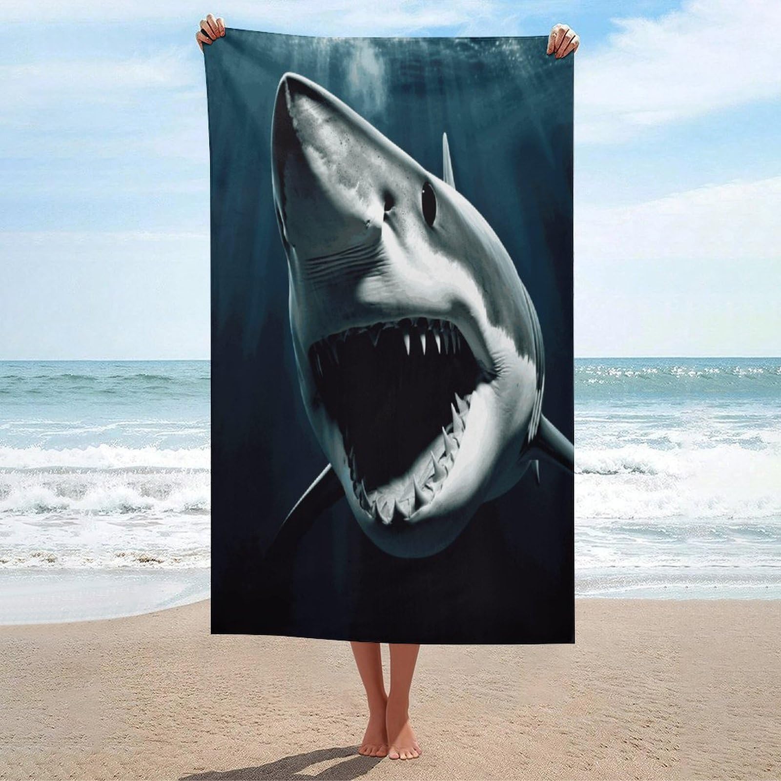 ADFGYERH Shark Bath Towels Unisex, Beach Towel Lightweight Quick Dry, Bath Towel for Travel Sports Pool Swimming Bath Camping Yoga Adults130x80cm
