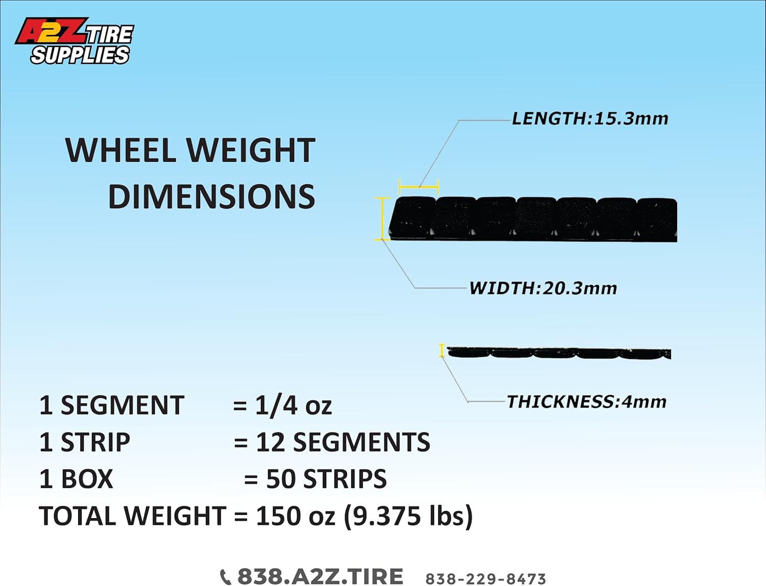 600 Pieces Black Adhesive Wheel Weight, 3 oz 50 Strips 1/4oz Each