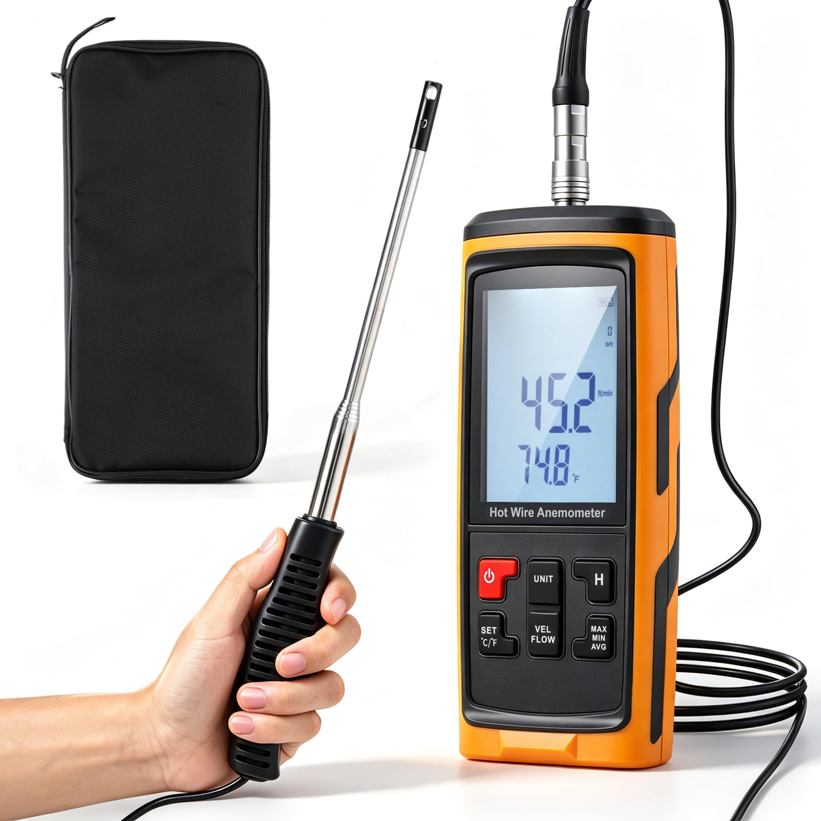 Bonvoisin Anemómetro medidor de velocidad de flujo de aire de cable