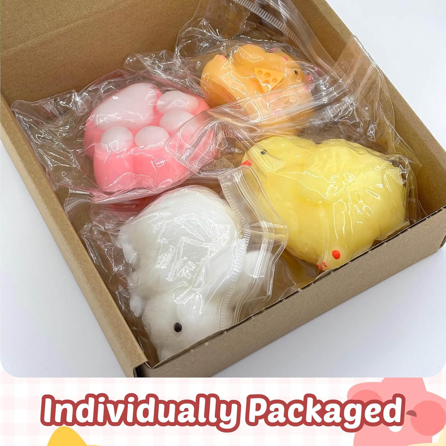 Taba Squishy Toys 4 Pack, Soft Sensory Fidget Squeeze Toys for Stress Relief, Kawaii Fufu Squishies for Kids & Adults, Party Favors, Goodie Bag Fillers