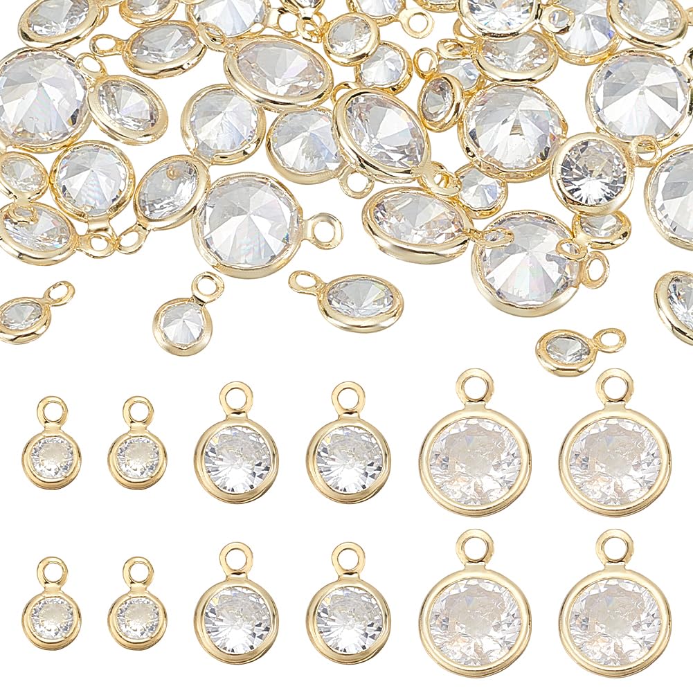 PH PandaHall Cubic Zirconia Charms, Plated Round Crystal Charm Pendants Rhinestone Charms Brass Crystal Pendant for Necklace Bracelet Dangle Earrings