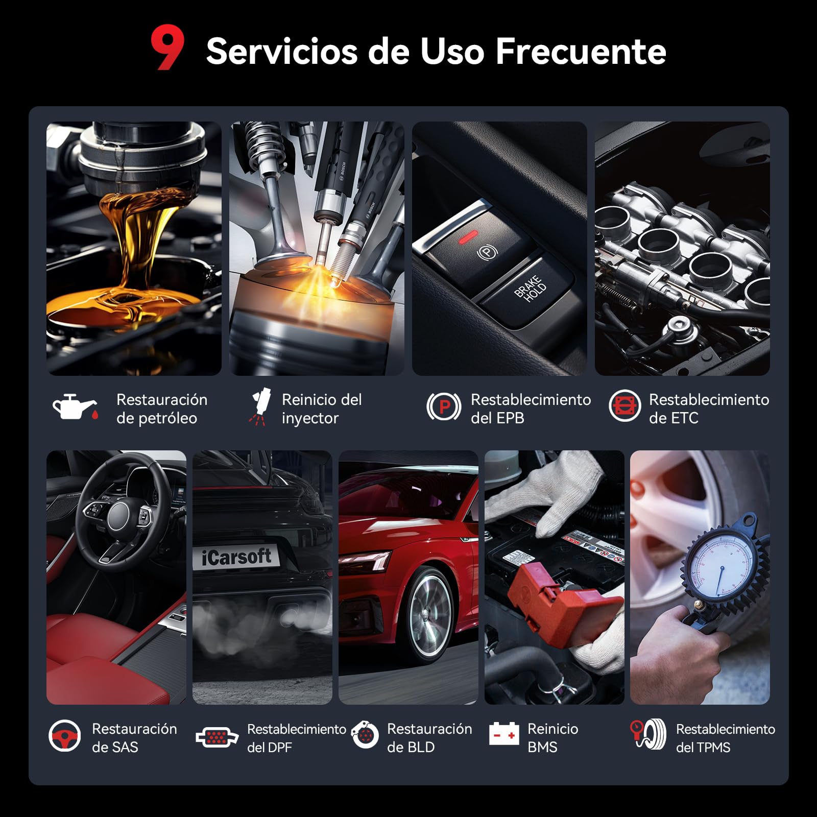 iCarsoft CR Pro OBD2 Máquina Diagnosis Coche Multimarca, Escáner de Todo el Sistema, Detector Fallos Coche con 9 Funciones Reinicio, Aceite/SAS/BMS/ABS, Prueba de Batería, Actualización de por Vida