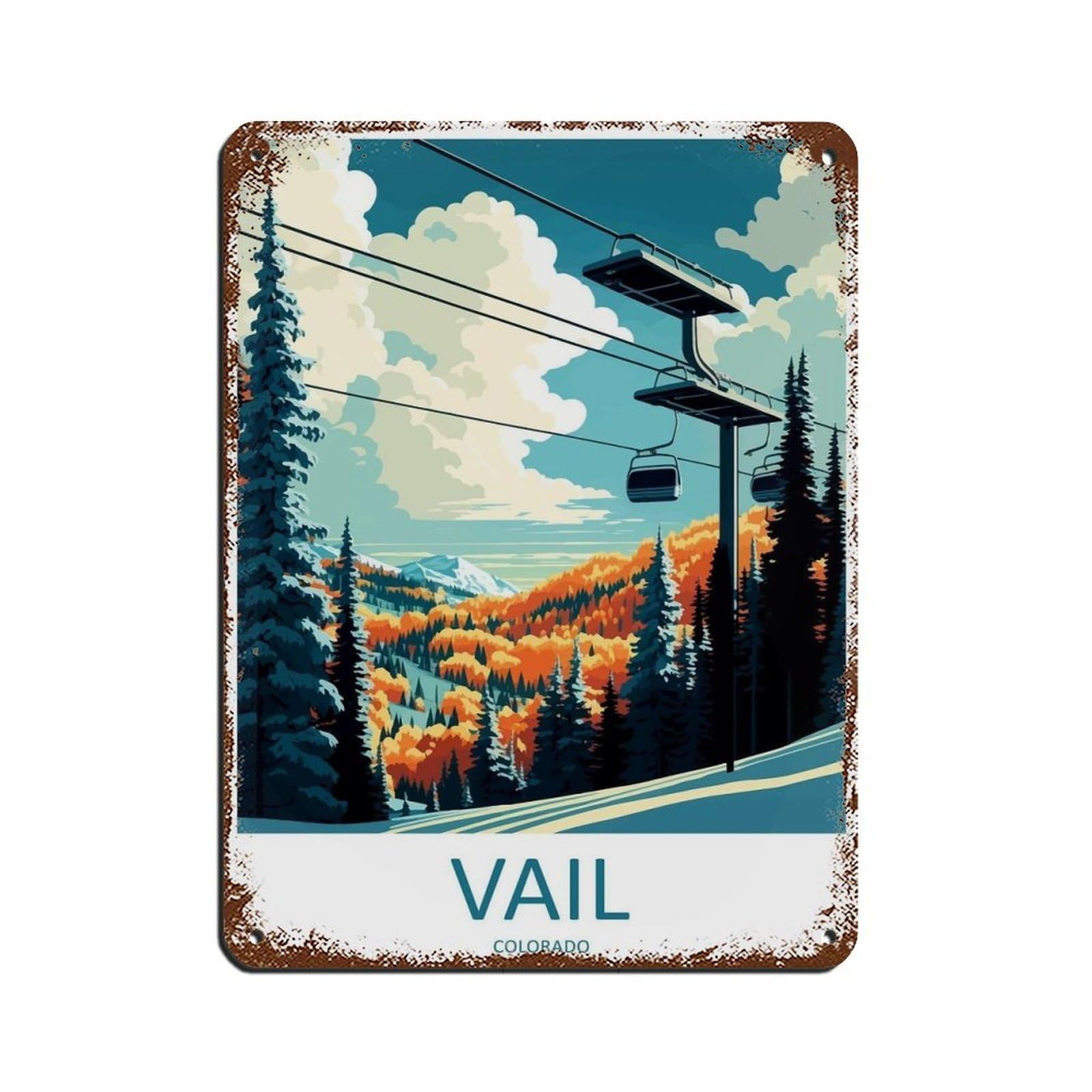 Vail Ski Resort Travel Art Ski Art Lover Gift (3) Tin Sign Vintage Metal Pub Club Cafe Bar Home Wall Art Decoration Poster Retro 12x16inch(30x40cm)