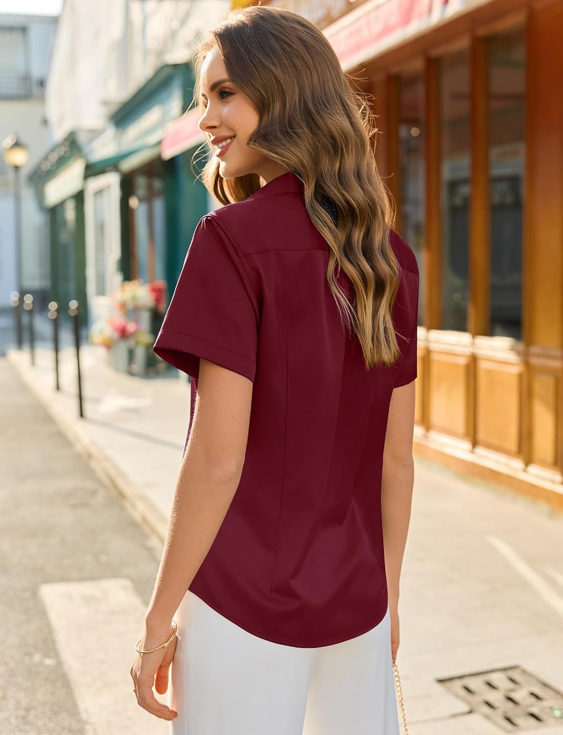 siliteelon Button Down Shirts for Women Stain Shield Short Sleeve Dress Shirt Wrinkle Free Work Business Office Blouses - Image 2