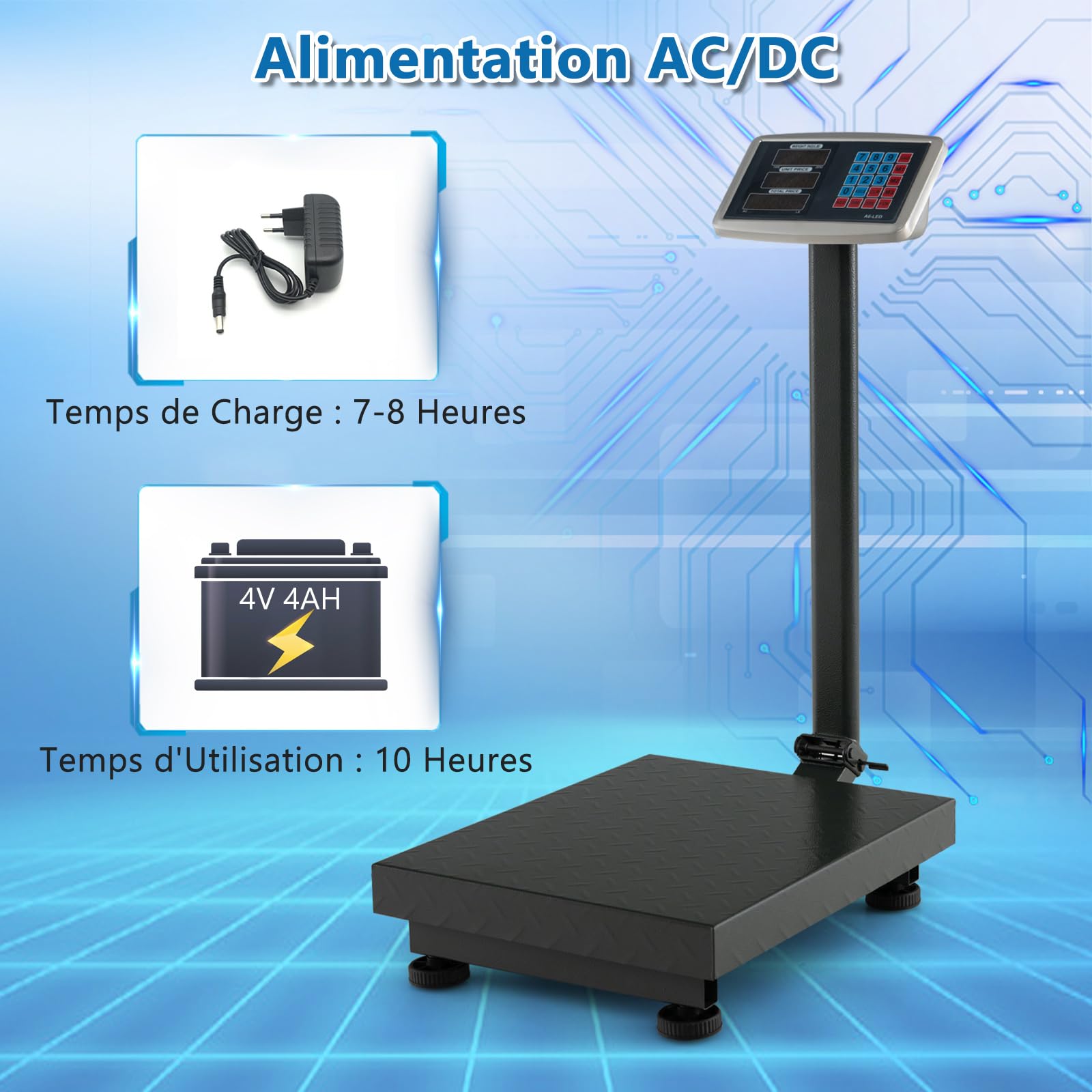 COSTWAY Balance Plateforme Professionnelle Industrielle avec Écran LED, Balance Numérique Pliante, Capacité 300 Kg, Précision 50 g, Autonomie 10 h, pour Colis, Entrepôts, Bagages (Noir)