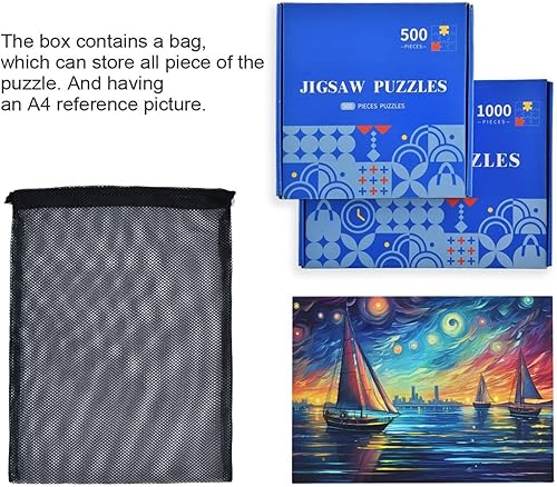 Miniatura 7 de Painting of Sailing Jigsaw Puzzle, 1000 Pieces Paper Wood Composite Material Zigsaw with Storage Bag and Reference Picture Easy to Solve