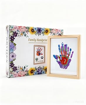 Hand Casting Kit for Family DIY Hand Mold Kit with Natural Wood Frame, Non-Toxic Paints, Baby Handprint & Footprint Kit for New Parents, Couples, Adoption Gifts Wood