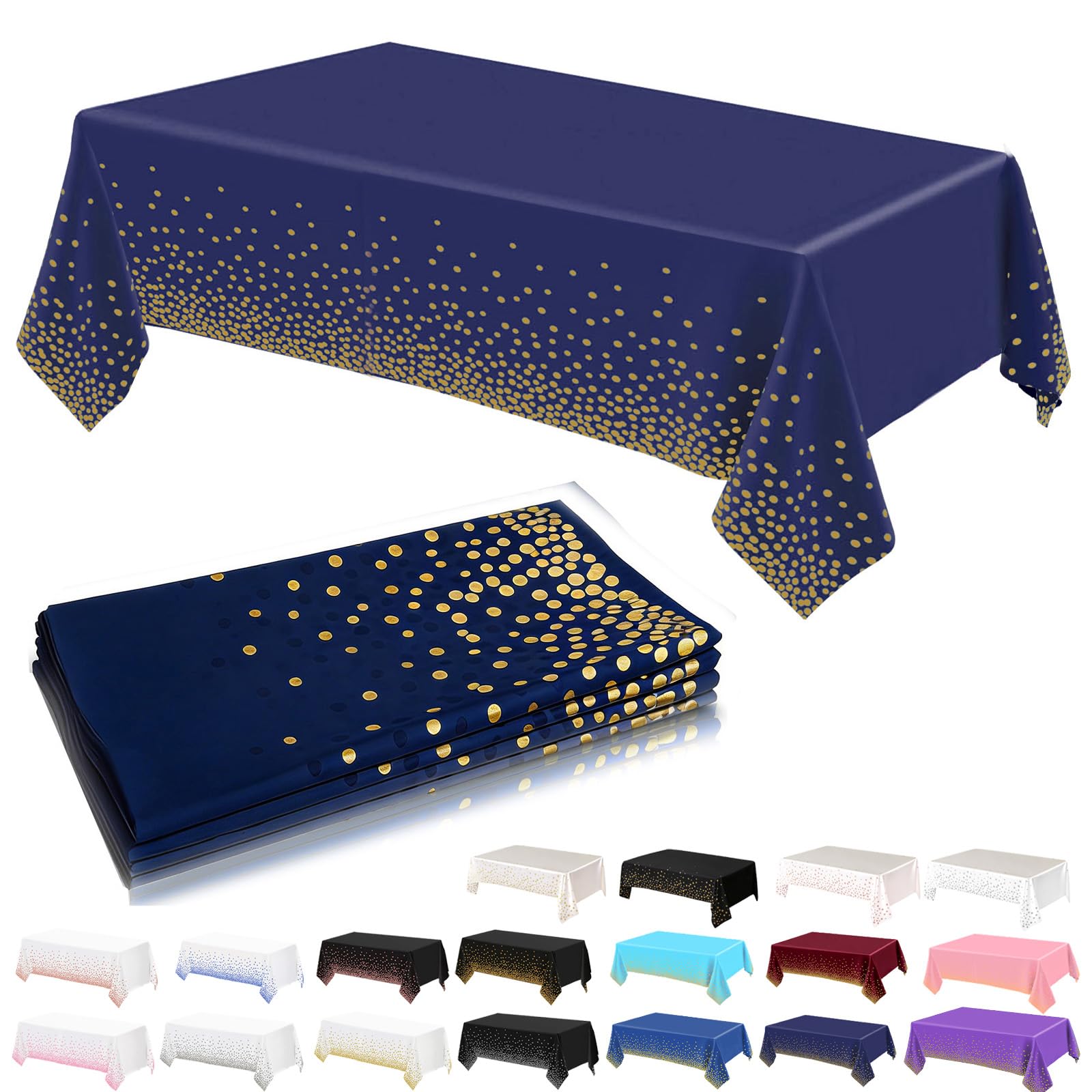 4Pack Plastic Navy and Gold Dots Table Cloth Party for Rectangle Tables,137x274cm Decorative Paper Table Cloths for Parties Disposable Table Cover for Picnic,Baby Shower,Wedding,Birthday,Christmas
