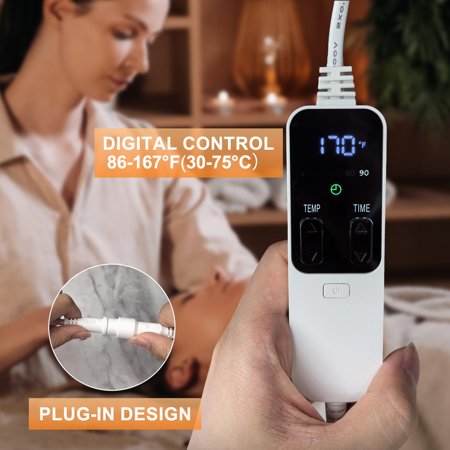 Piedras calientes para masaje, control de temperatura de 30.0-75.0 °C, juego de 20 piedras de masaje eléctricas para spa profesional o en casa, relajación, curación, alivio del dolor