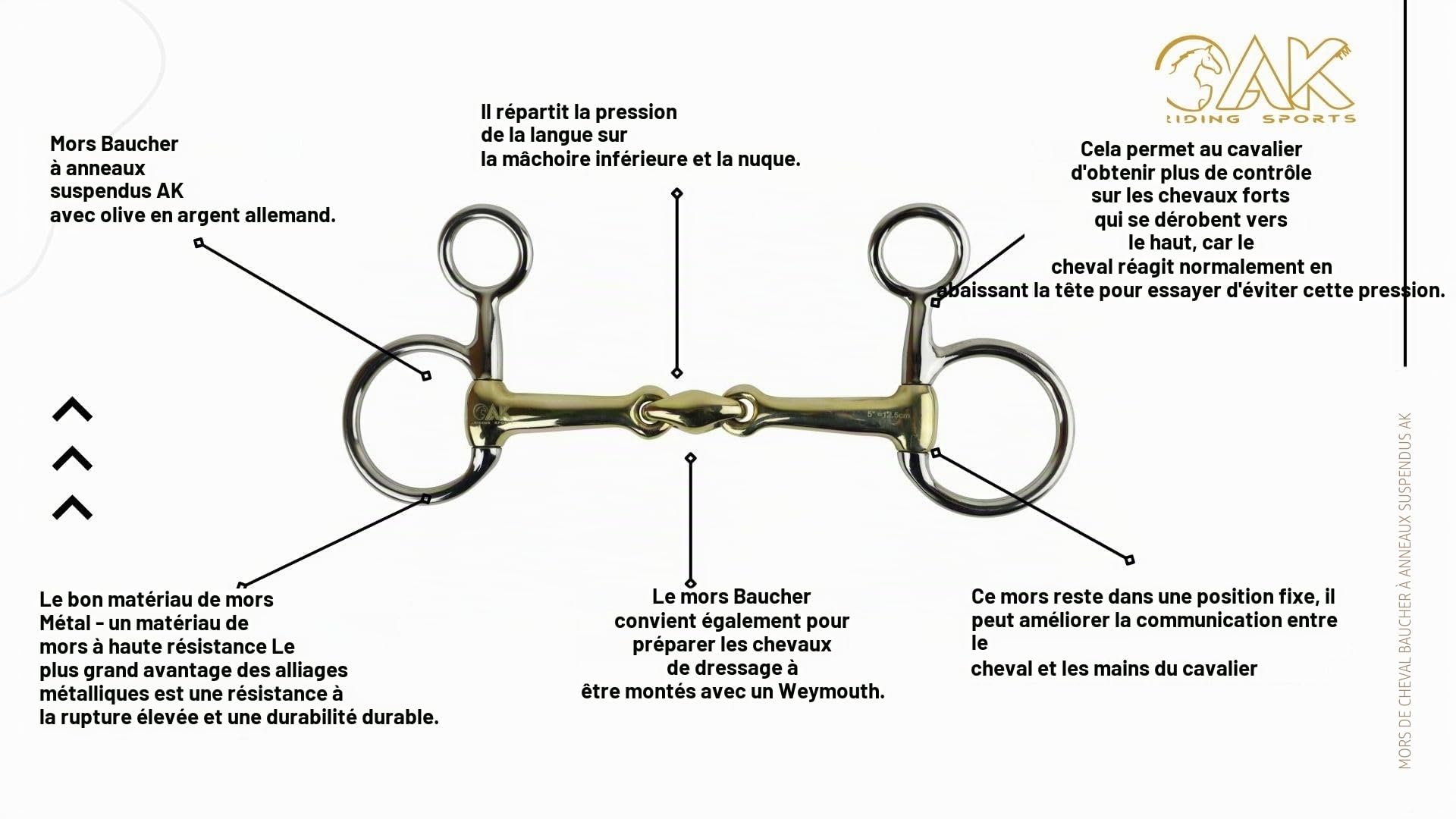 AK Mors d'équitation à joues suspendues Baucher avec losange en argent allemand Horse Bit AKRS-2616 (6.00'', German/Silver)