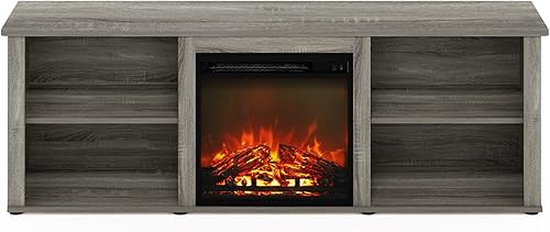 Miniatura 6 de Furinno Soporte clásico de TV de 70 pulgadas con chimenea, roble francés gris