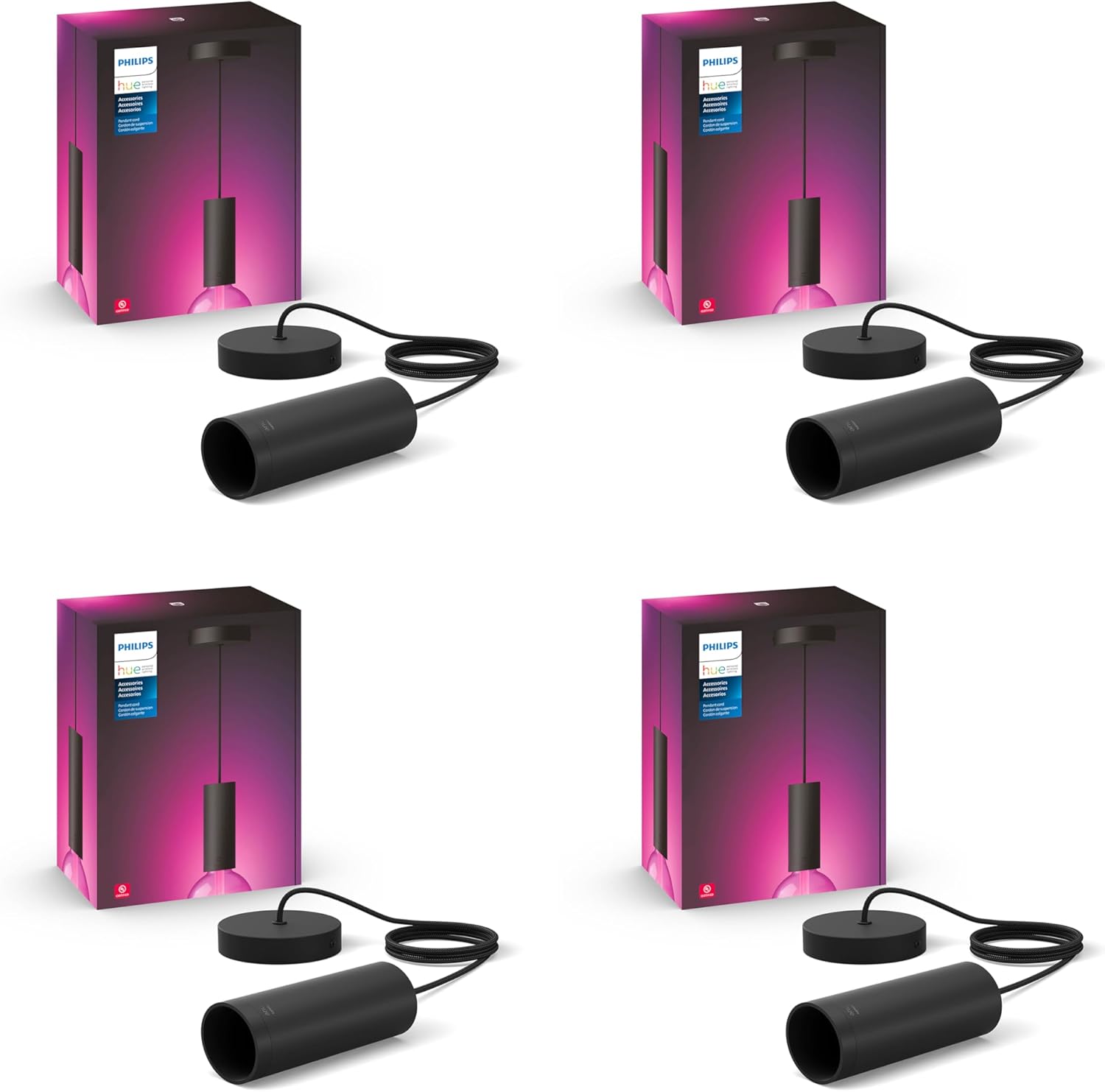 Philips Hue Lightguide Pendant Cord - Black - 4-Pack