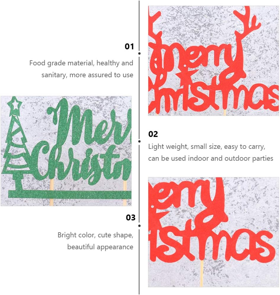 TOYANDONA 20Pcs Merry Christmas Cake Toppers, Xmas Cake Decoration for Merry Christmas Party Favors.