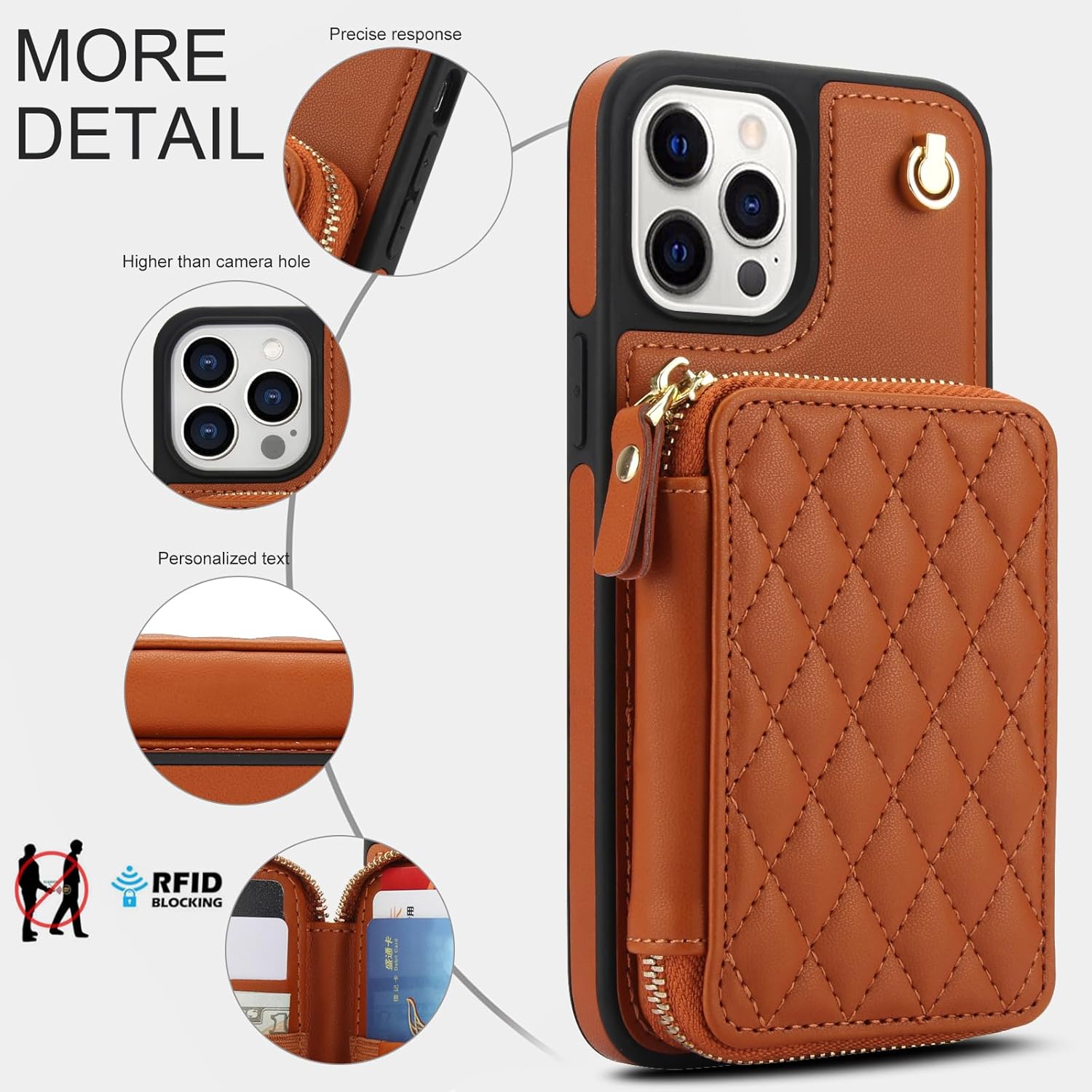Phone Case for iPhone 12 Pro Max 6.7 Wallet Cell Cover with Tempered Glass Screen Protector Wrist Strap RFID Blocking Card Holder iPhone12promax 5G i 12s Plus iPhone12 12pro Promax Women Girls Brown
