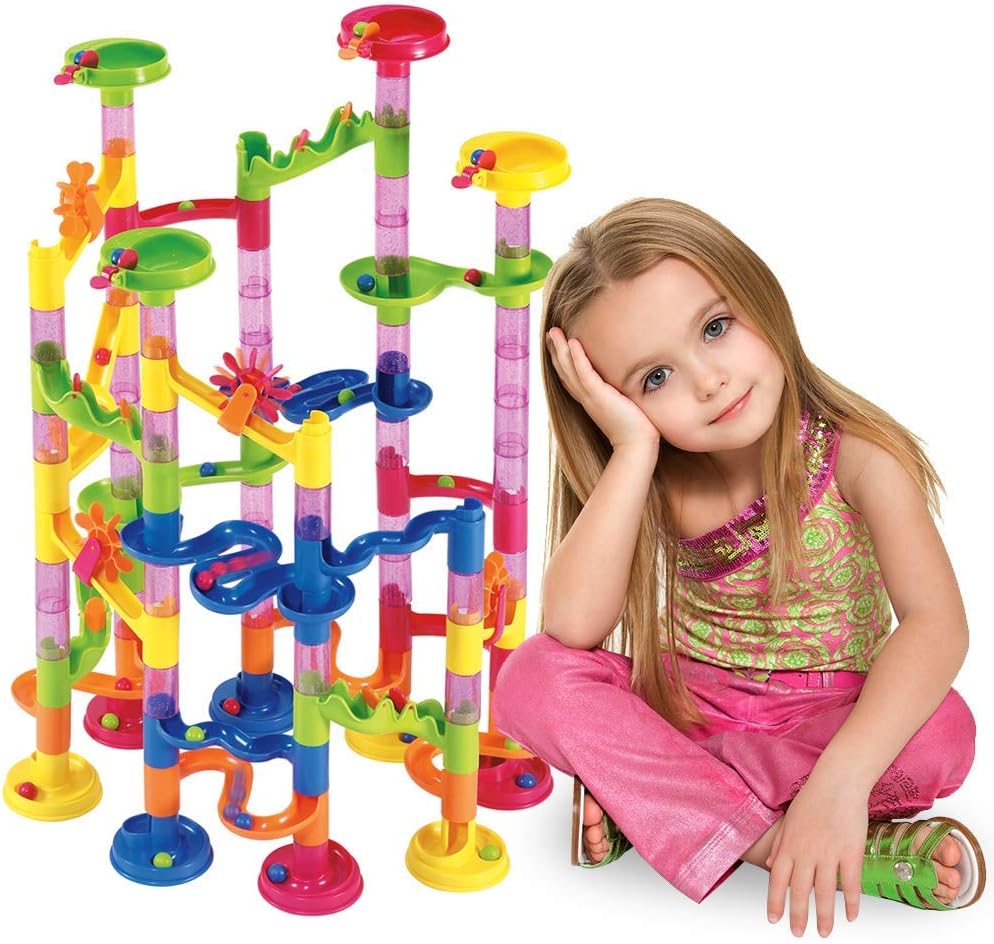 Mumoo Bear Marble Run Railway Toy DIY Building Blocks Marble Runs Coaster Railway Construction Marble Game for 3 4 5 6+ Years Old Boys Girls Kids Toy
